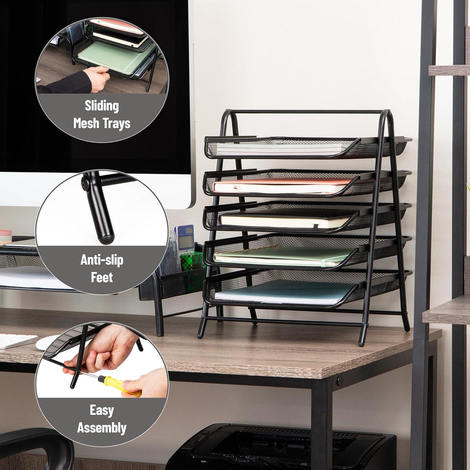 image:imageMind Reader 4Tier Paper Tray Desktop Organizer File Storage Office Metal Mesh 12 L x 1375 W x 125 H Pack of 2 Black2 Pack