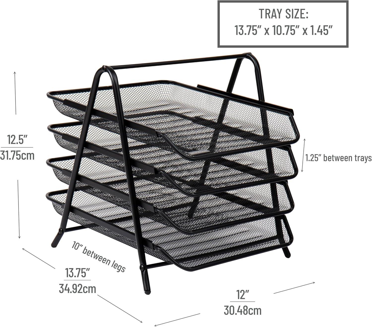image:imageMind Reader 4Tier Paper Tray Desktop Organizer File Storage Office Metal Mesh 12 L x 1375 W x 125 H Pack of 2 Black2 Pack
