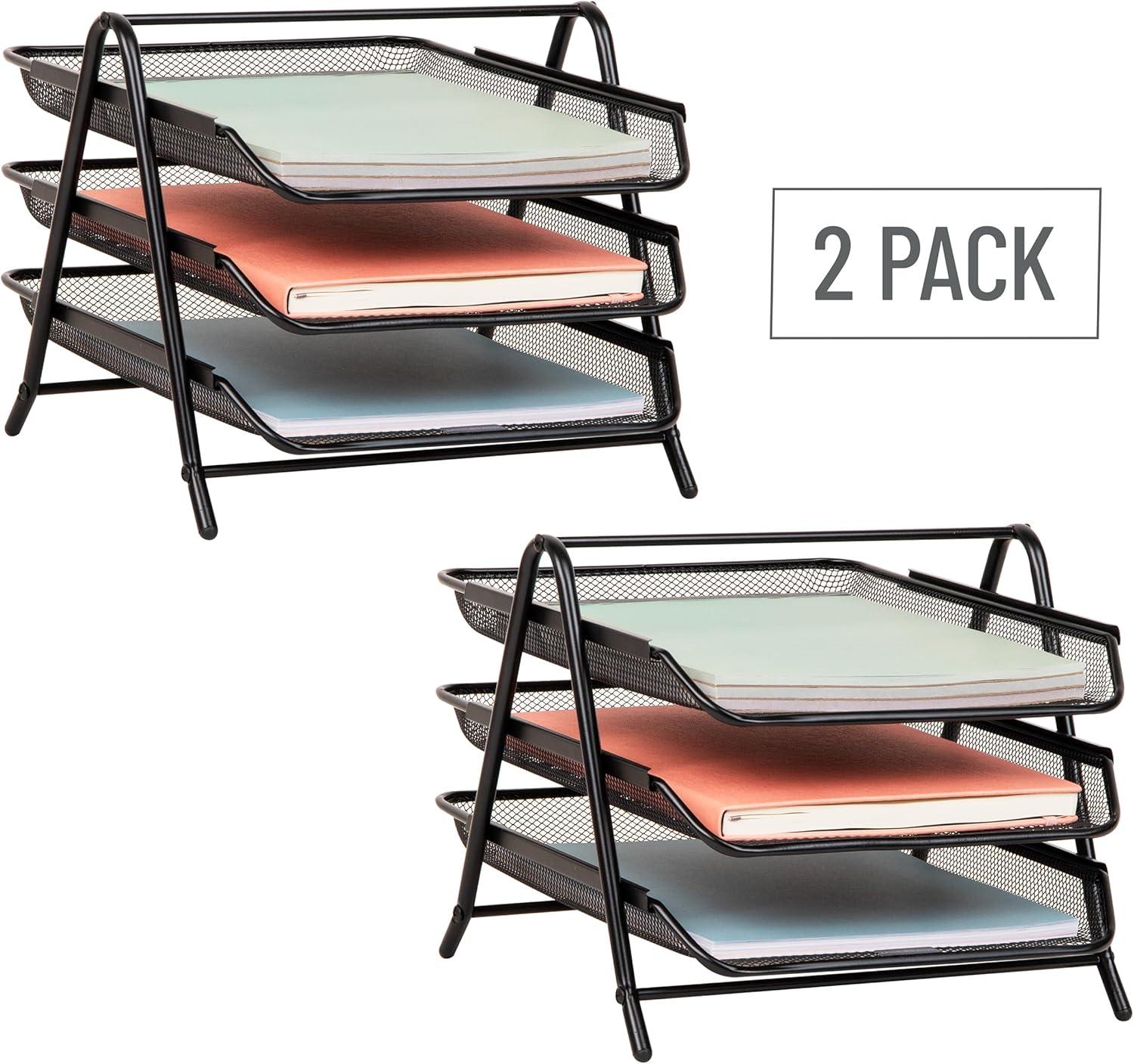 image:imageMind Reader 4Tier Paper Tray Desktop Organizer File Storage Office Metal Mesh 12 L x 1375 W x 125 H Pack of 2 Black2 Pack