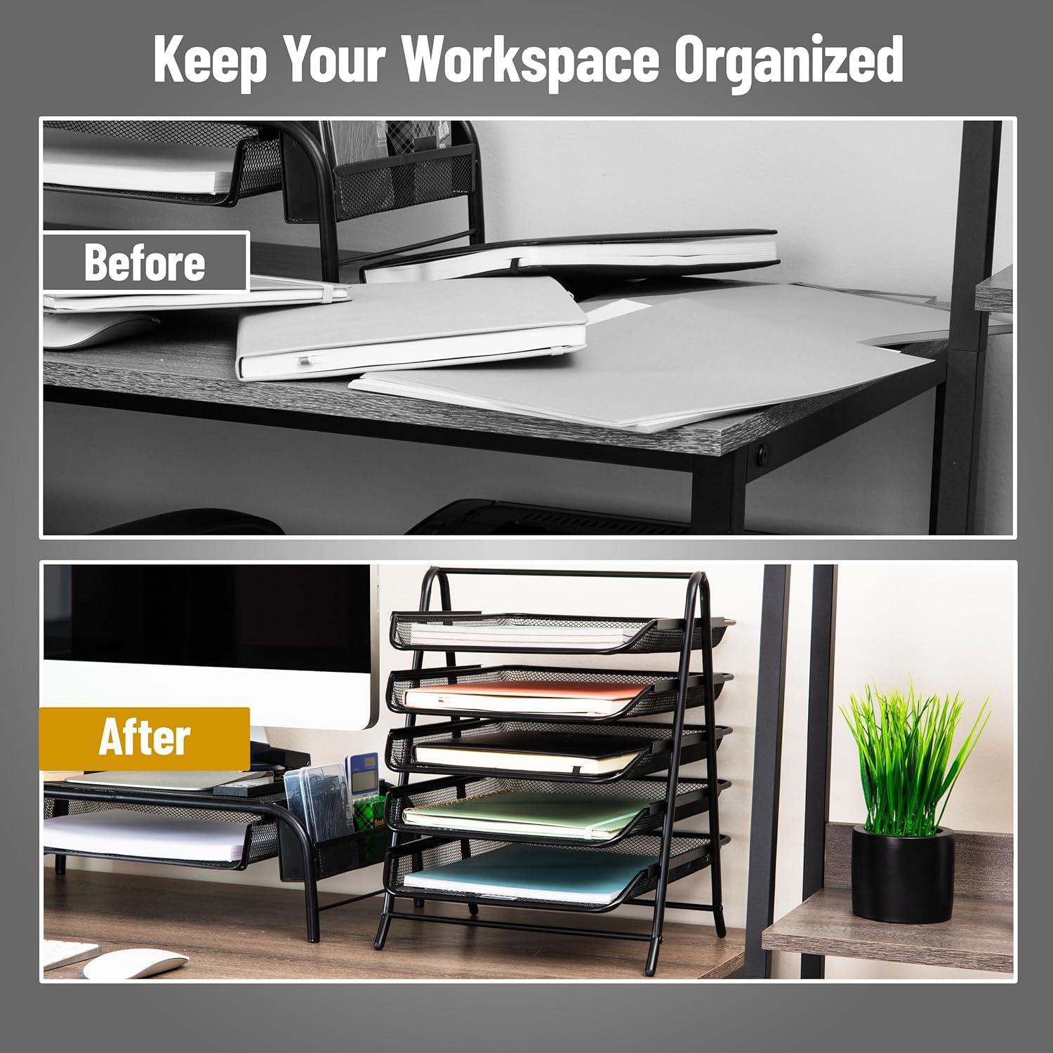 image:imageMind Reader 4Tier Paper Tray Desktop Organizer File Storage Office Metal Mesh 12 L x 1375 W x 125 H Pack of 2 Black2 Pack
