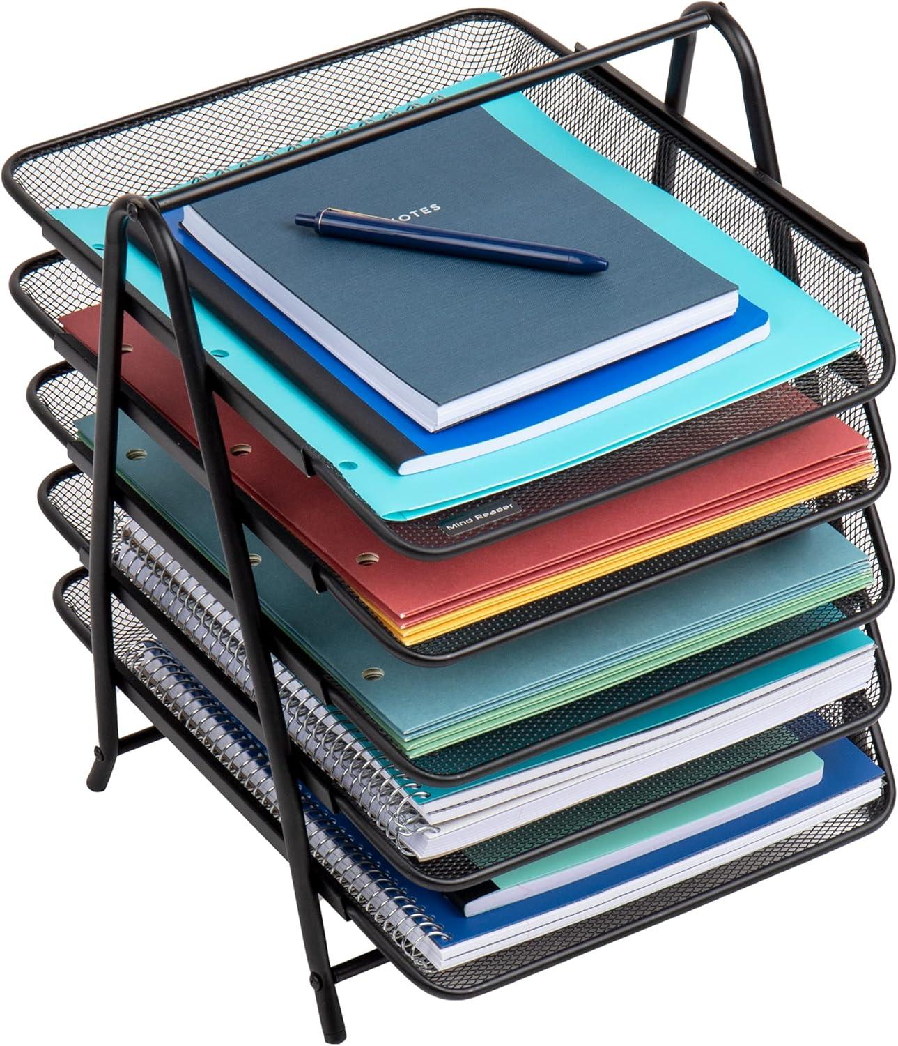 image:imageMind Reader 4Tier Paper Tray Desktop Organizer File Storage Office Metal Mesh 12 L x 1375 W x 125 H Pack of 2 Black2 Pack