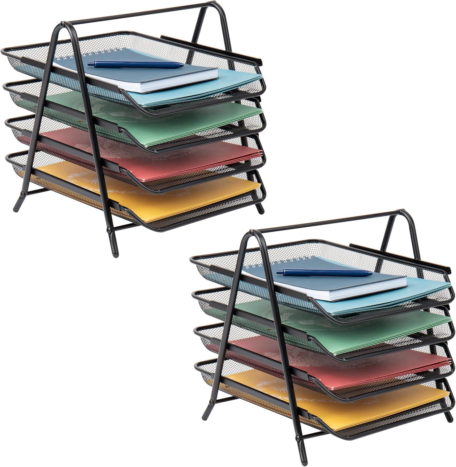 image:imageMind Reader 4Tier Paper Tray Desktop Organizer File Storage Office Metal Mesh 12 L x 1375 W x 125 H Pack of 2 Black2 Pack