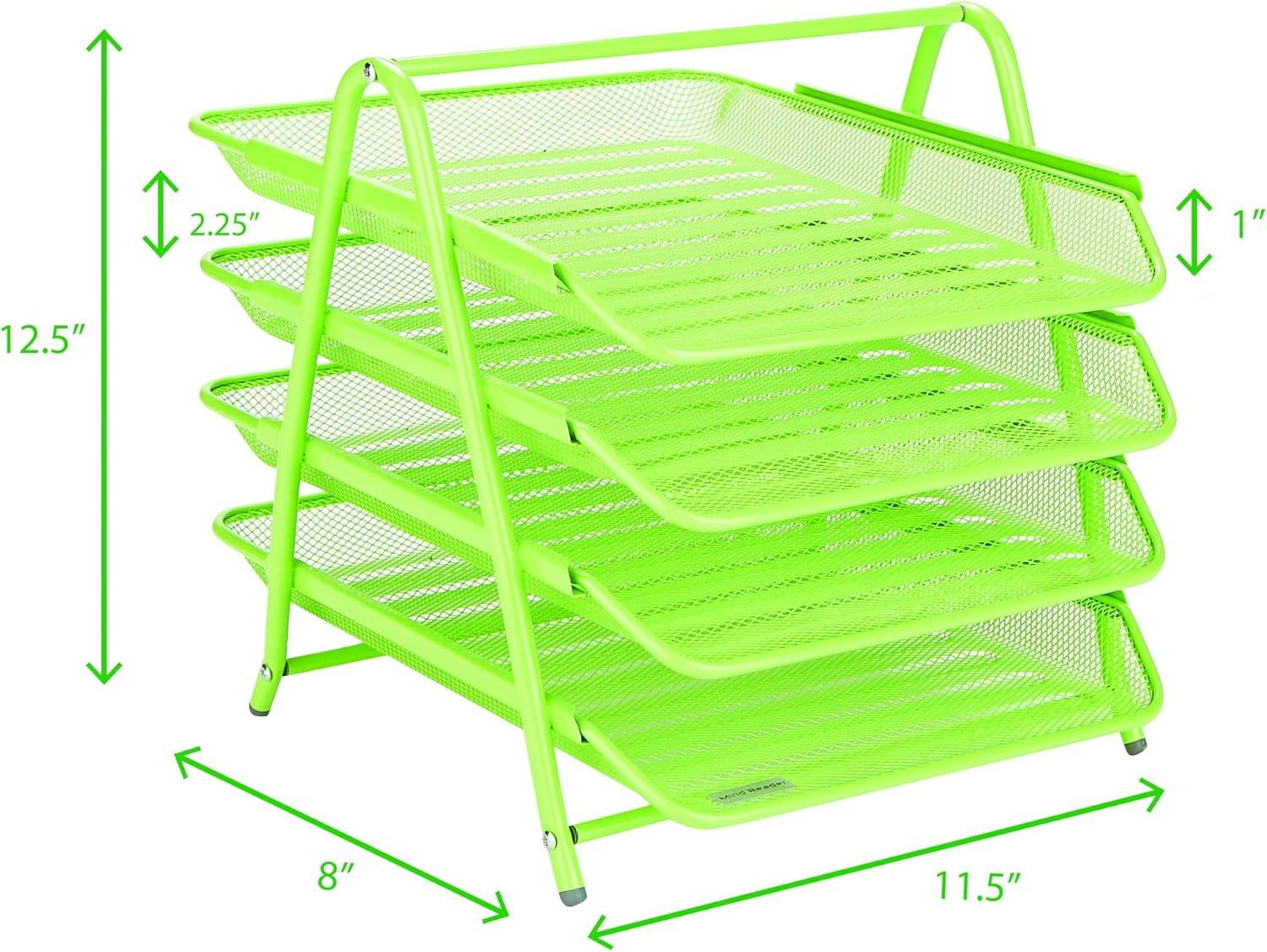 image:imageMind Reader 4Tier Paper Tray Desktop Organizer File Storage Workspace Office Metal Mesh 1175 L x 1375 W x 125 H PinkGreen