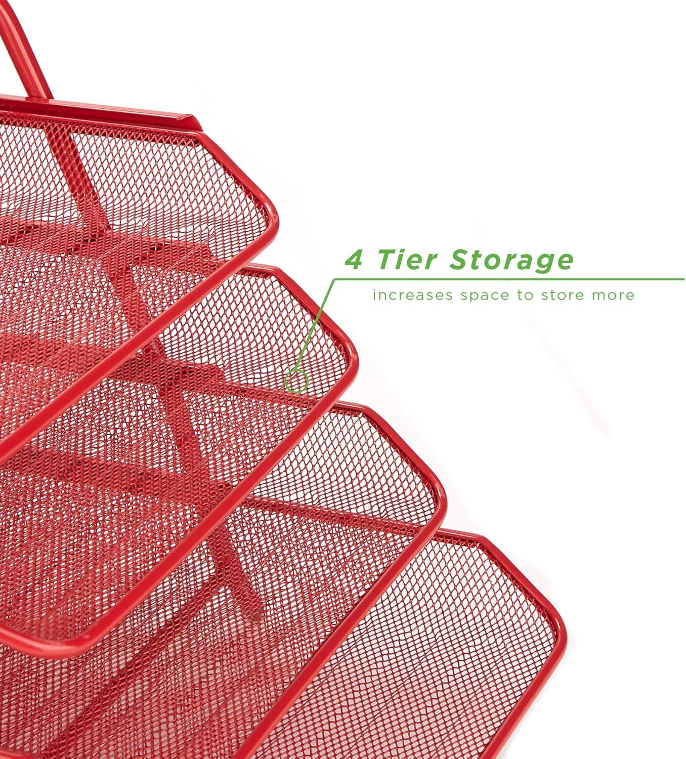 image:imageMind Reader 4Tier Paper Tray Desktop Organizer File Storage Workspace Office Metal Mesh 1175 L x 1375 W x 125 H PinkRed