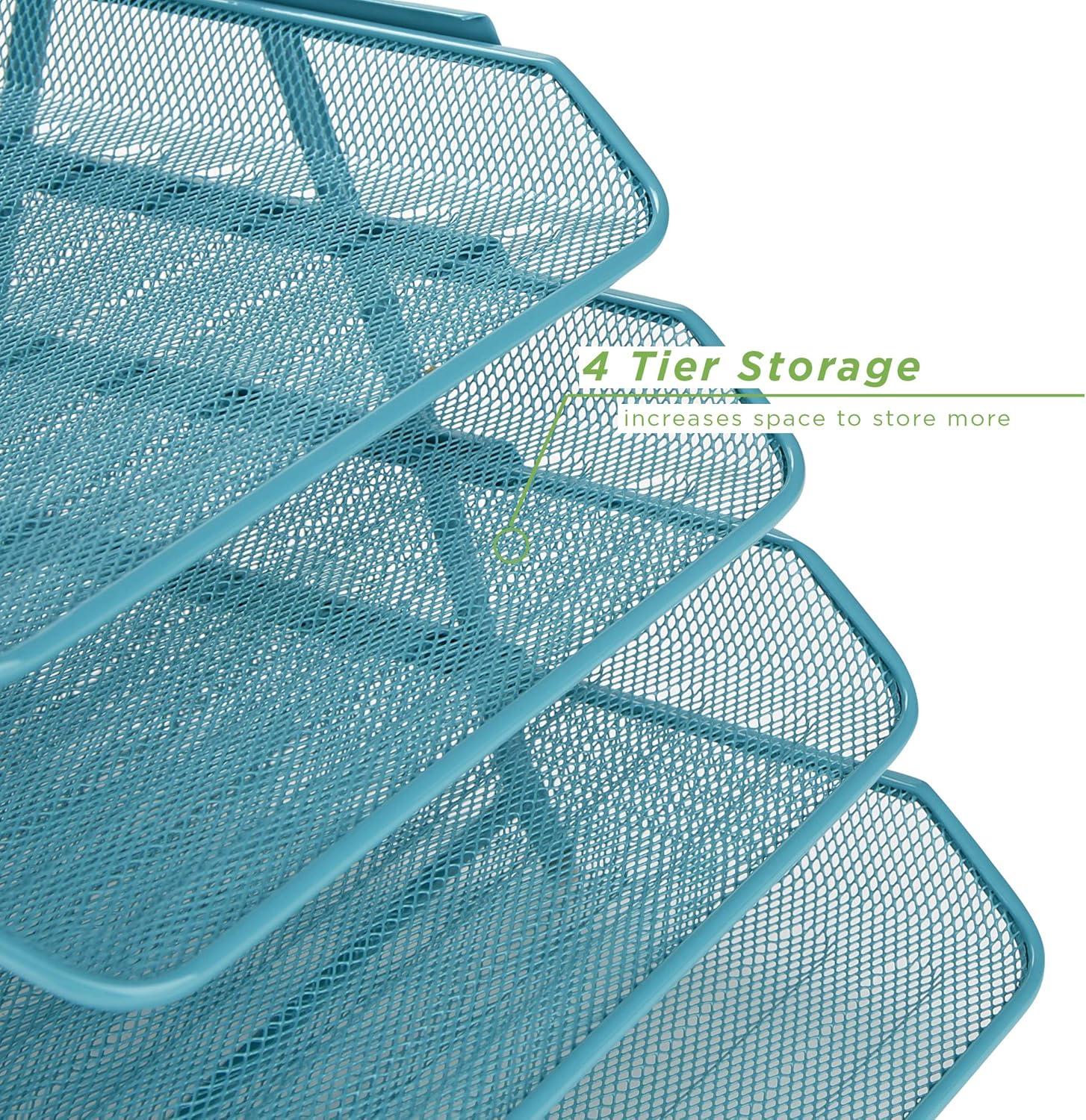 image:imageMind Reader 4Tier Paper Tray Desktop Organizer File Storage Workspace Office Metal Mesh 1175 L x 1375 W x 125 H PinkTurquoise