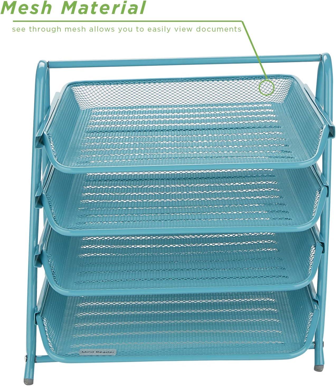 image:imageMind Reader 4Tier Paper Tray Desktop Organizer File Storage Workspace Office Metal Mesh 1175 L x 1375 W x 125 H PinkTurquoise