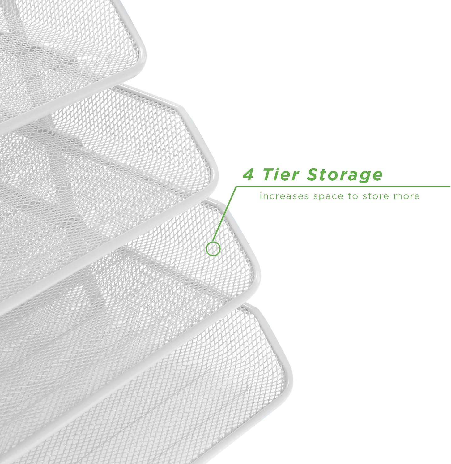 image:imageMind Reader 4Tier Paper Tray Desktop Organizer File Storage Workspace Office Metal Mesh 1175 L x 1375 W x 125 H PinkWhite