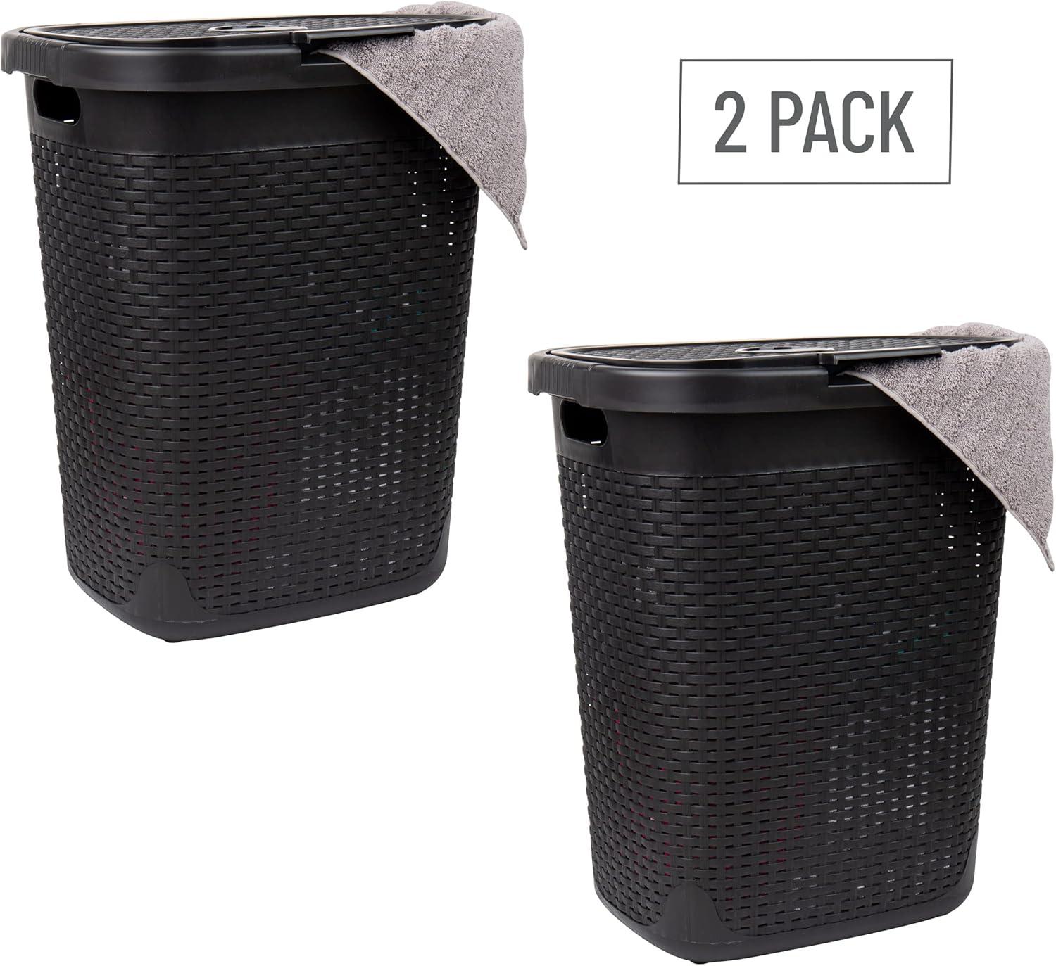 image:imageMind Reader 50L Slim Laundry Hamper Clothes Basket Lid Wicker Design Plastic 1765L x 1375W x 21H BlueBlack