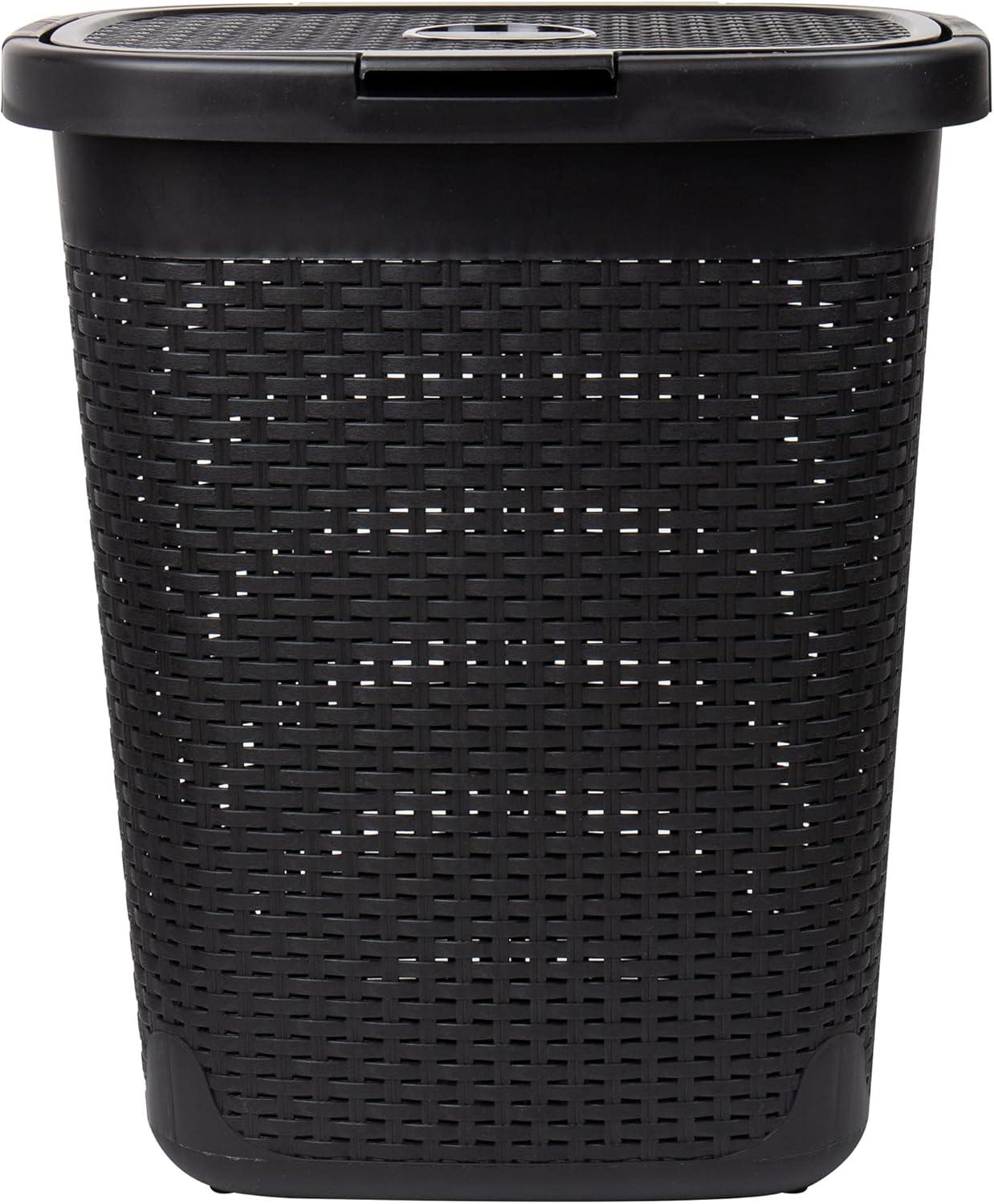 image:imageMind Reader 50L Slim Laundry Hamper Clothes Basket Lid Wicker Design Plastic 1765L x 1375W x 21H BlueBlack