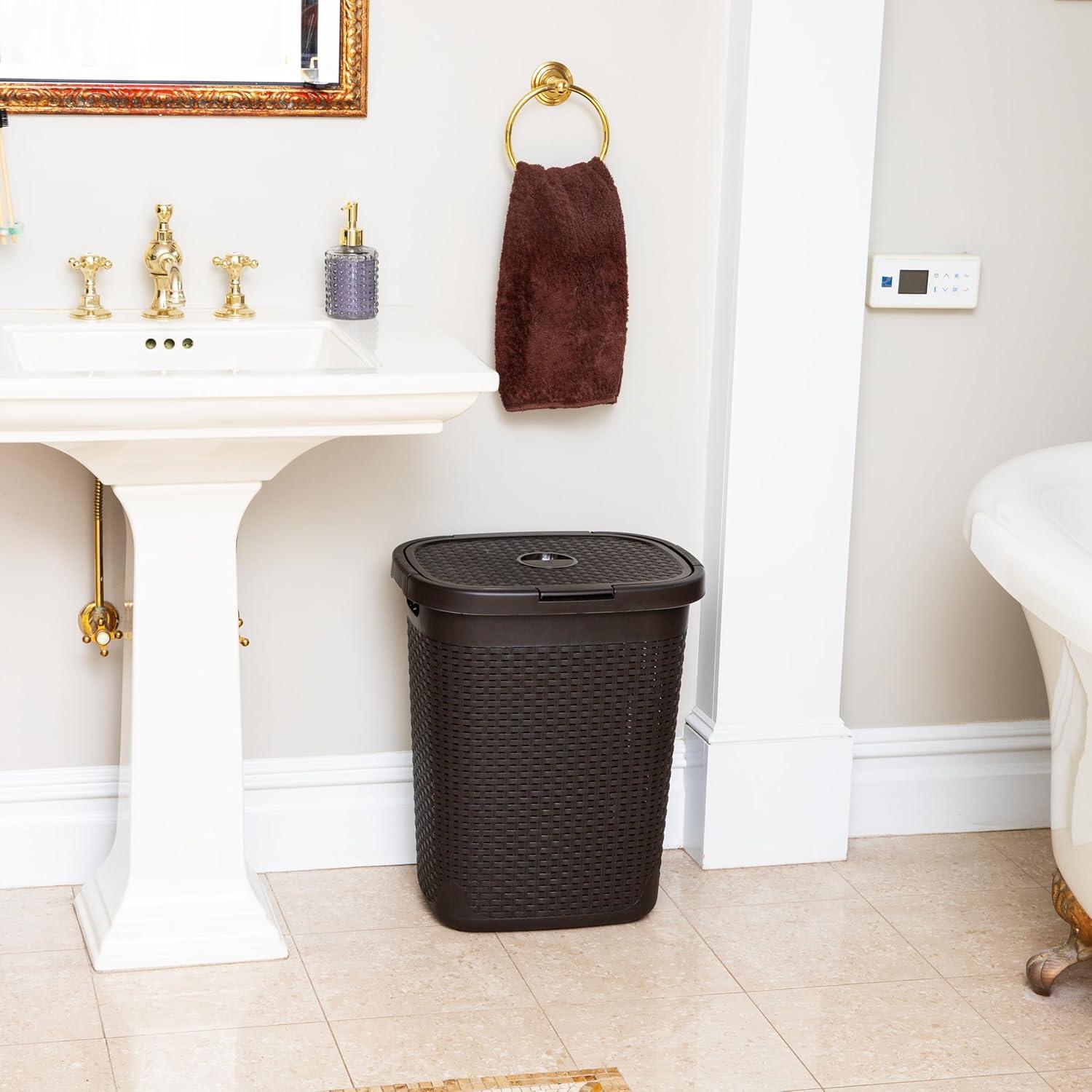 image:imageMind Reader 50L Slim Laundry Hamper Clothes Basket Lid Wicker Design Plastic 1765L x 1375W x 21H BlueBrown