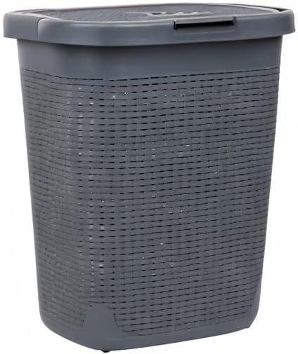 image:imageMind Reader 50L Slim Laundry Hamper Clothes Basket Lid Wicker Design Plastic 1765L x 1375W x 21H BlueGray