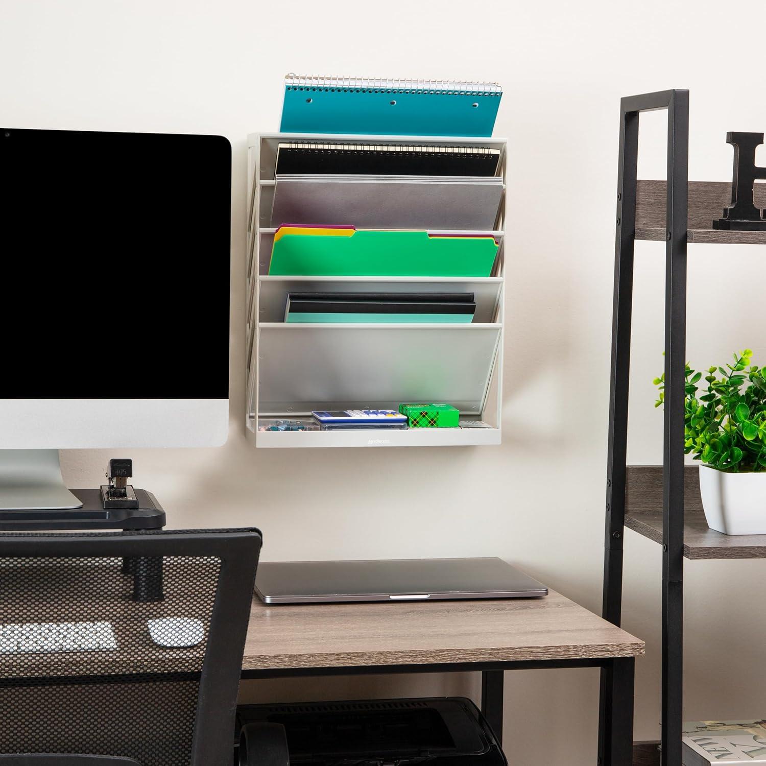 image:imageMind Reader 5Tier Vertical File Storage Desktop Organizer Wall Mount Office Plastic 13L x 425W x 16H BlackBeige