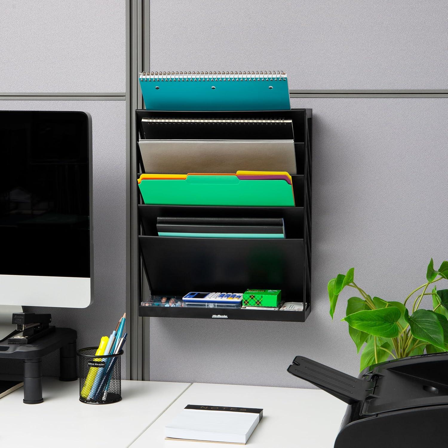 image:imageMind Reader 5Tier Vertical File Storage Desktop Organizer Wall Mount Office Plastic 13L x 425W x 16H BlackBlack