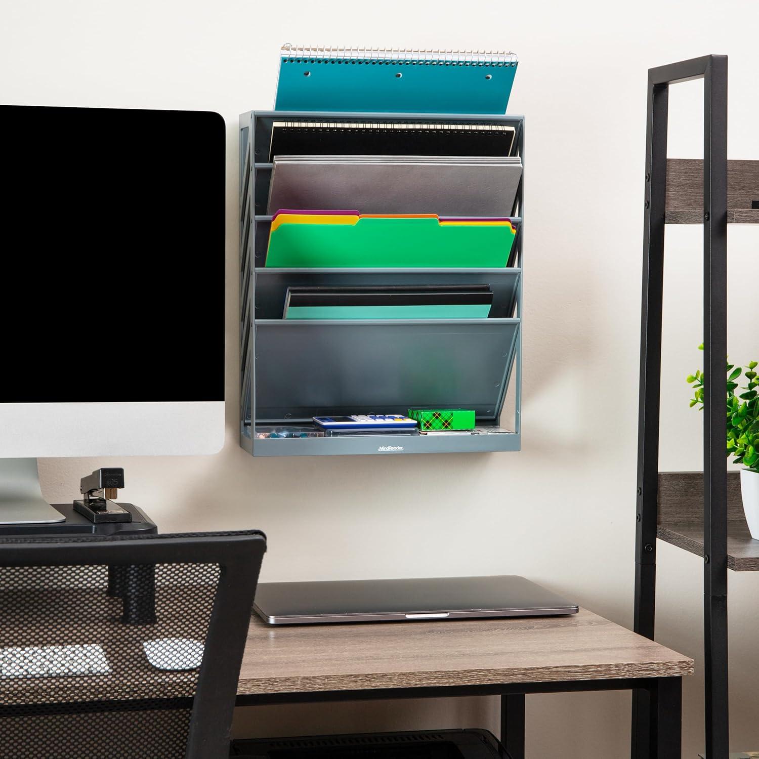 image:imageMind Reader 5Tier Vertical File Storage Desktop Organizer Wall Mount Office Plastic 13L x 425W x 16H BlackGray