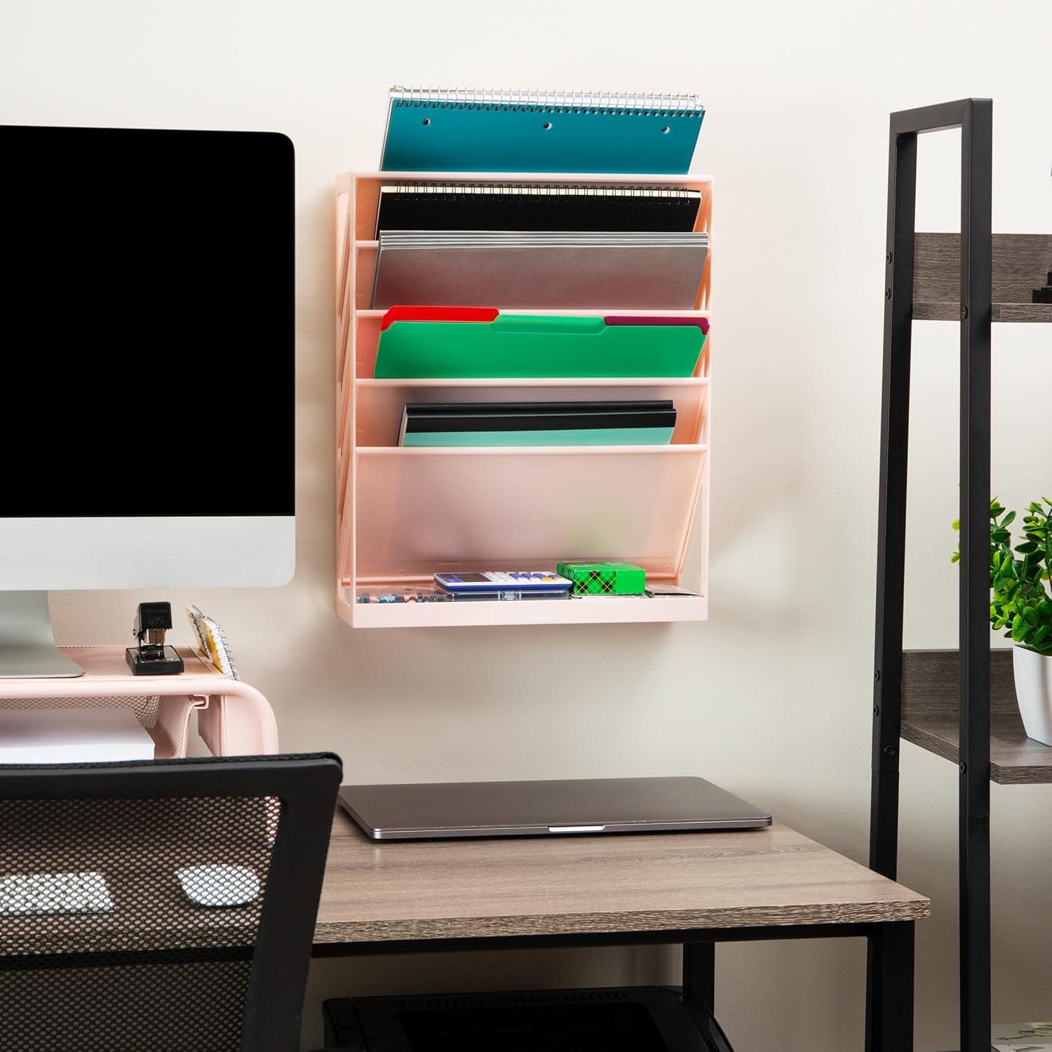 image:imageMind Reader 5Tier Vertical File Storage Desktop Organizer Wall Mount Office Plastic 13L x 425W x 16H BlackPink