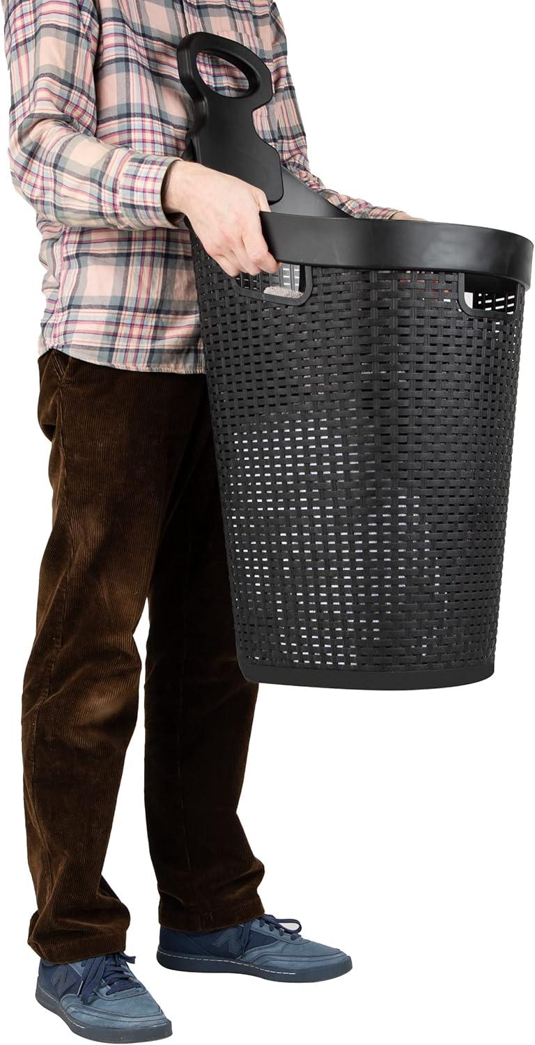 image:imageMind Reader 60L Rolling Laundry Hamper Clothes Basket Wheels Wicker Design Plastic 195L x 1475W x 35H Black