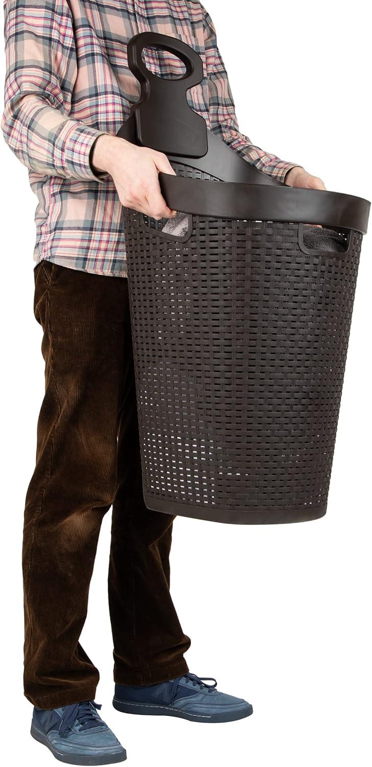 image:imageMind Reader 60L Rolling Laundry Hamper Clothes Basket Wheels Wicker Design Plastic 195L x 1475W x 35H Brown