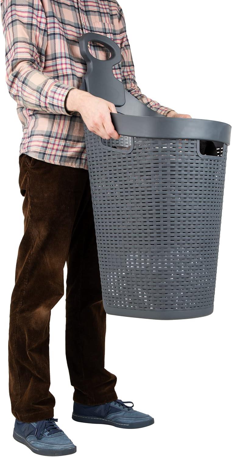 image:imageMind Reader 60L Rolling Laundry Hamper Clothes Basket Wheels Wicker Design Plastic 195L x 1475W x 35H Gray