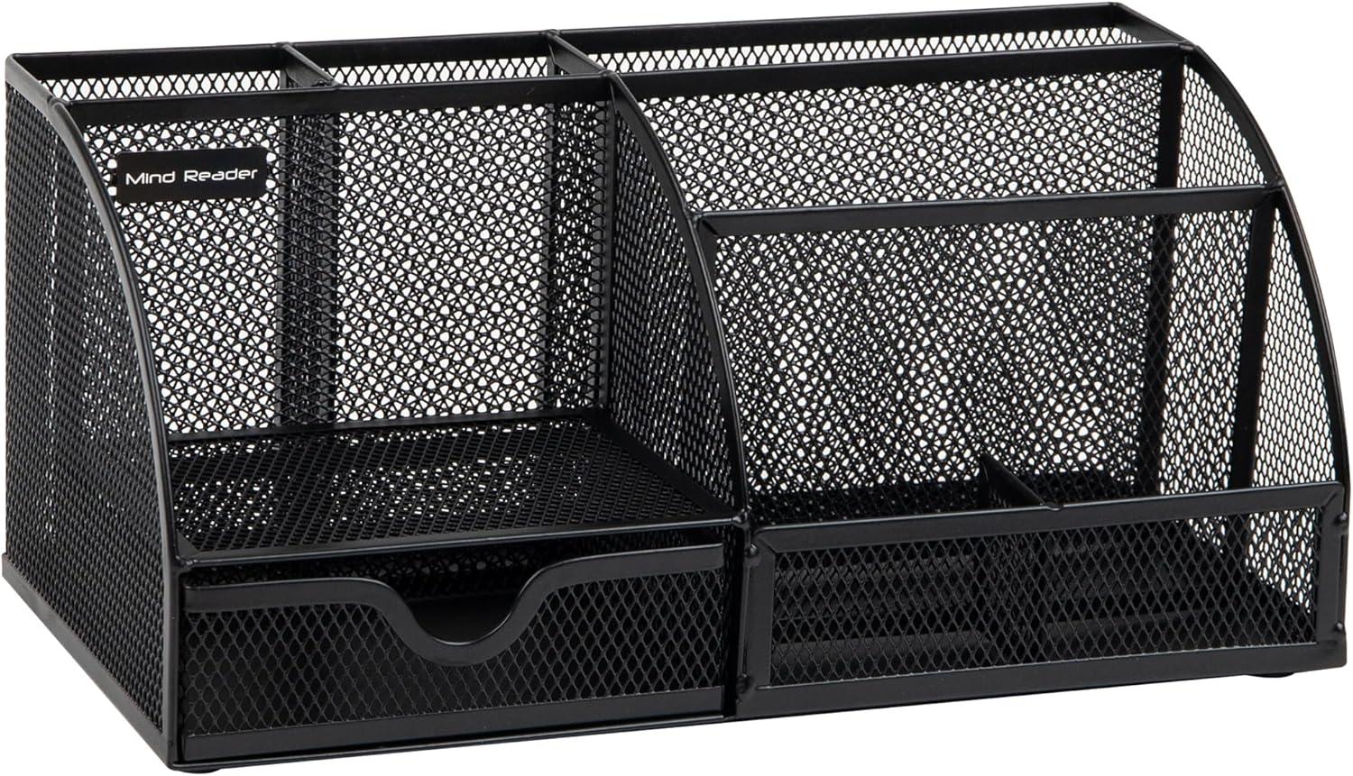 image:imageMind Reader 7Compartment Desktop Organizer File amp Accessory Storage Metal Mesh Office Organizer for Desk Workspace Mail PinkBlack