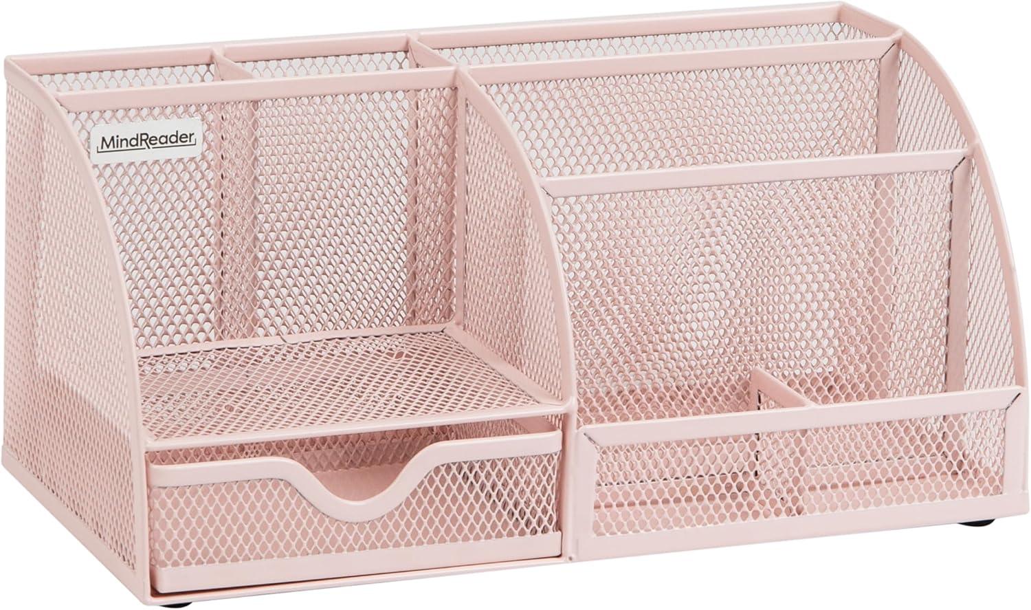 image:imageMind Reader 7Compartment Desktop Organizer File amp Accessory Storage Metal Mesh Office Organizer for Desk Workspace Mail PinkPink