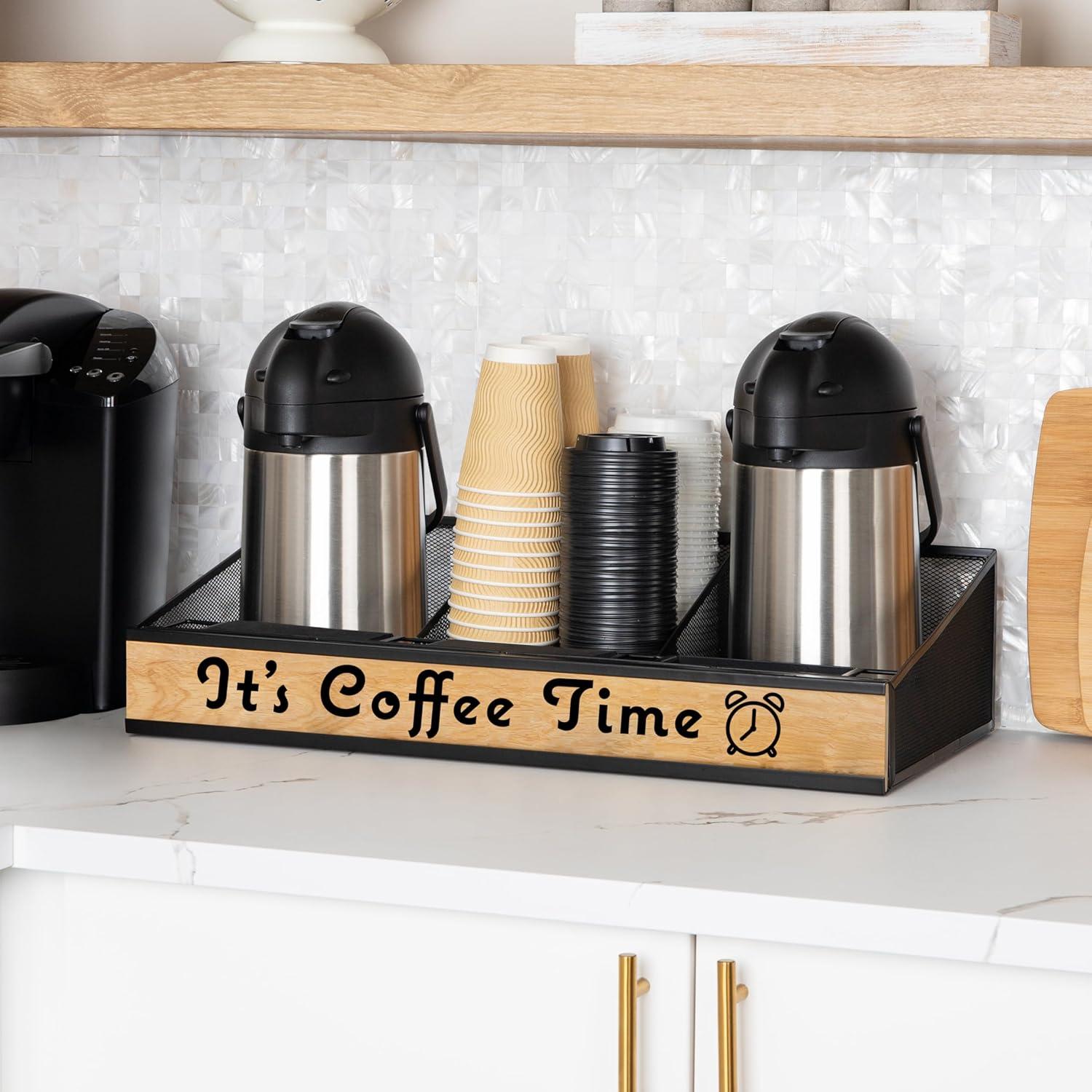 image:imageMind Reader Airpot Serving Station Coffee Bar Accessories Countertop Organizer Wire Mesh 24L x 12W x 6H Black
