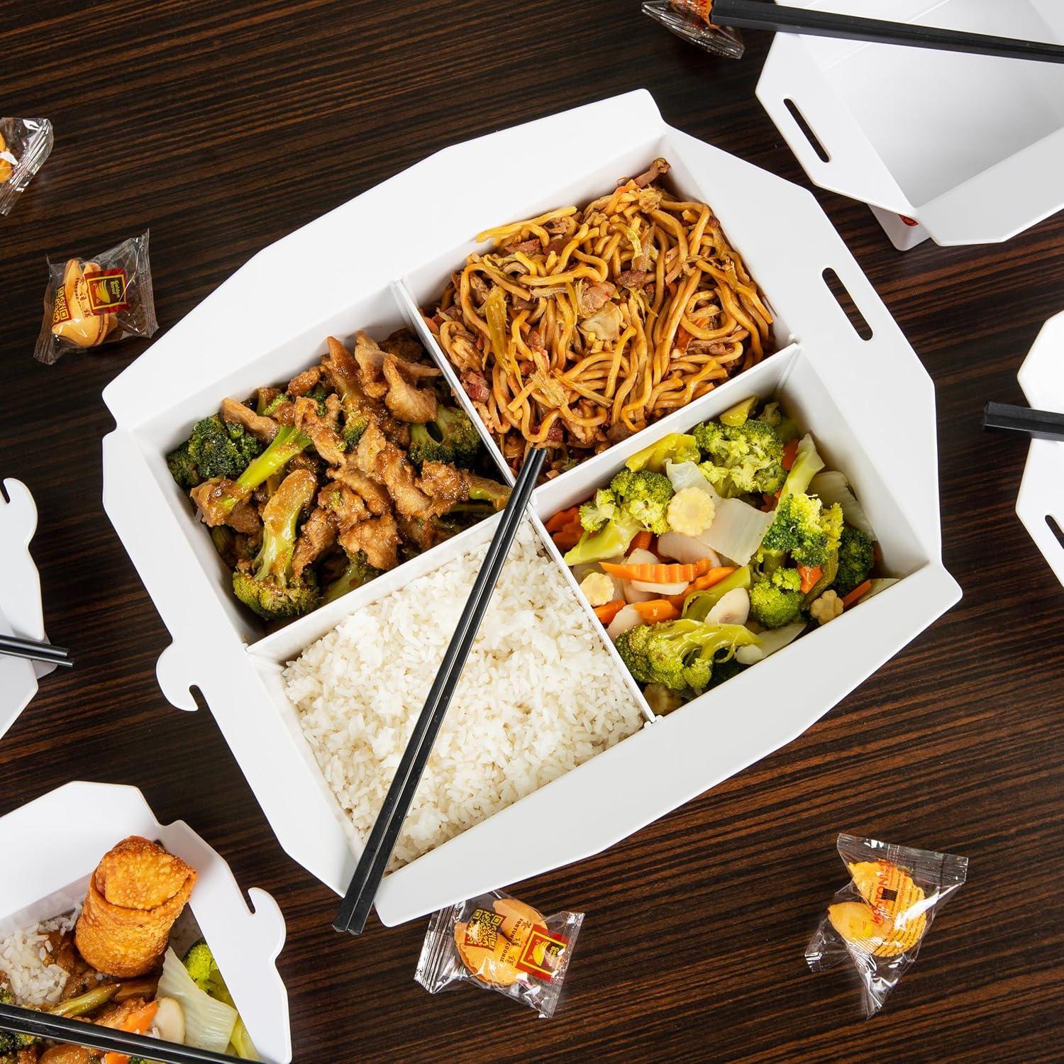 image:imageMind Reader Chinese Take Out Serving Set Divided Serving Tray 4 Bowls Melamine 15 L x 13 W x 55 H 5 pcs White