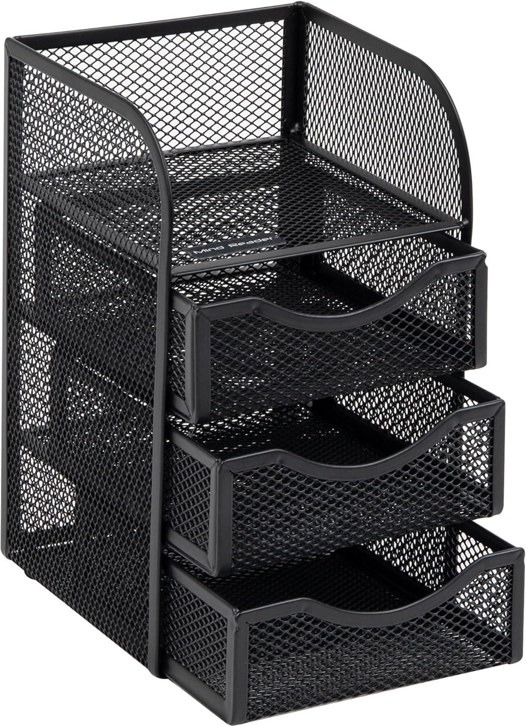 image:imageMind Reader Desktop Accessory Storage Paper Binder Clip Basket Workspace Office Metal Mesh 475L x 5W x 8H SilverBlack