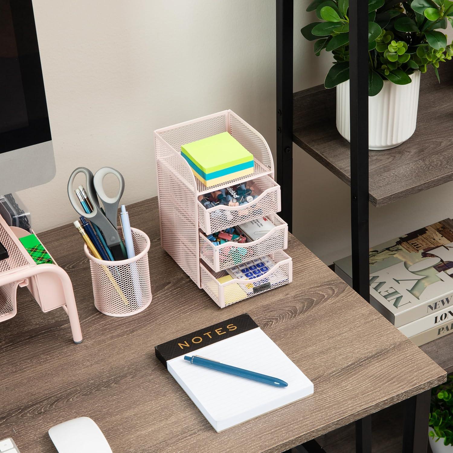 image:imageMind Reader Desktop Accessory Storage Paper Binder Clip Basket Workspace Office Metal Mesh 475L x 5W x 8H SilverPink