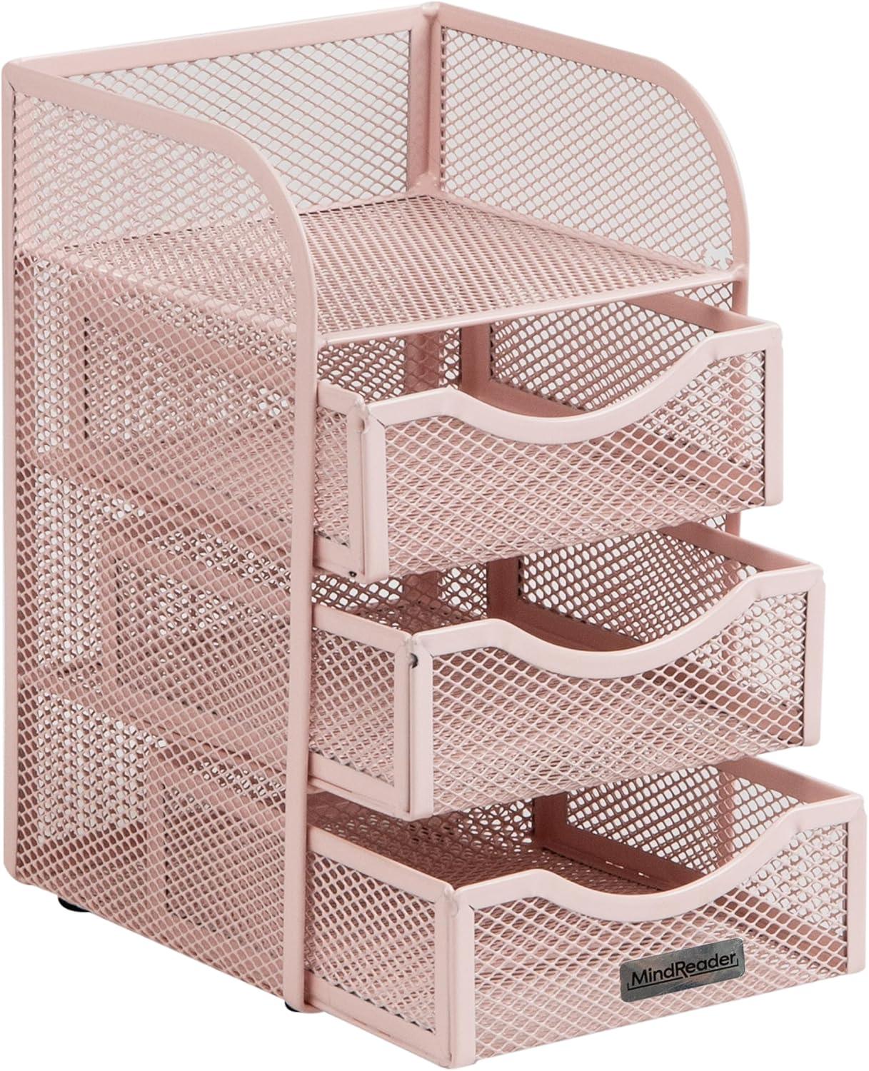 image:imageMind Reader Desktop Accessory Storage Paper Binder Clip Basket Workspace Office Metal Mesh 475L x 5W x 8H SilverPink