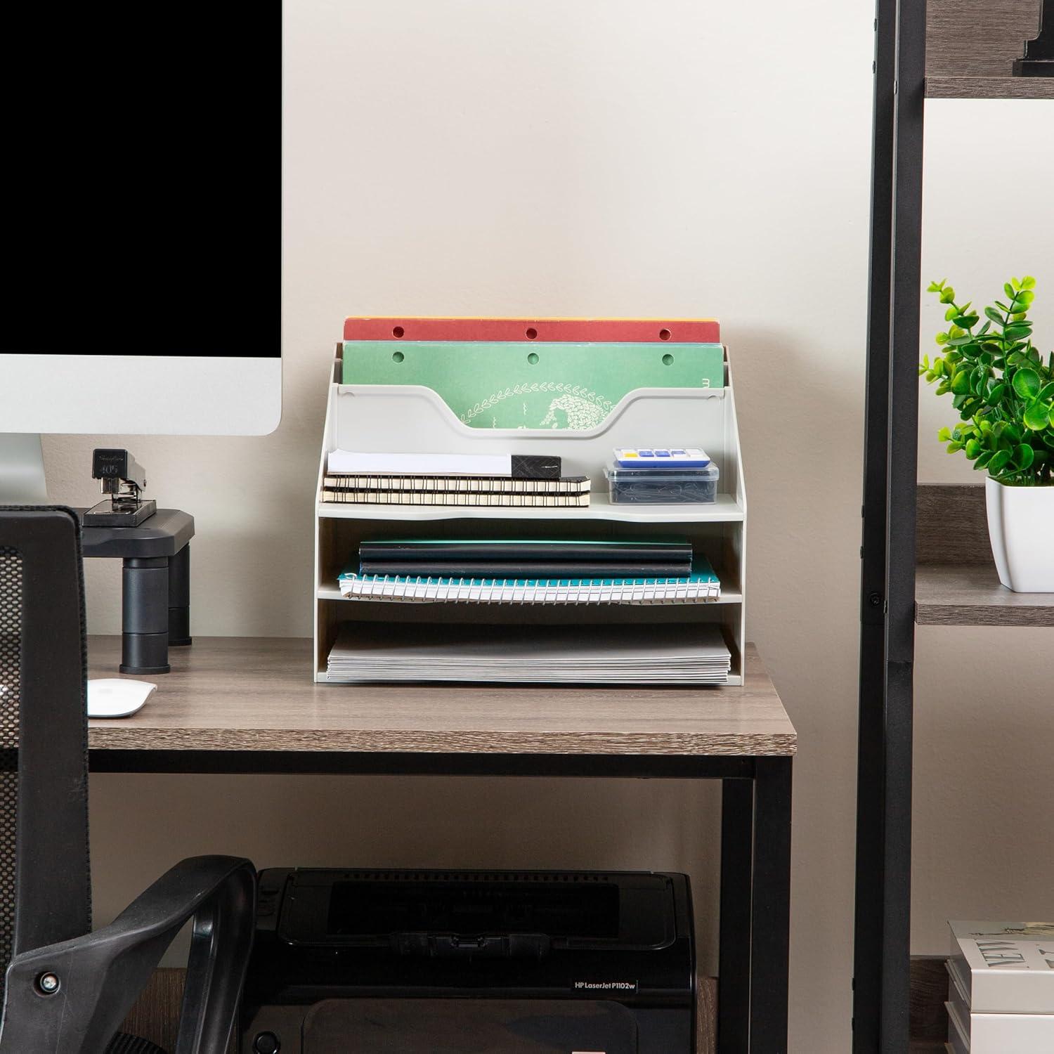image:imageMind Reader Desktop Organizer Vertical File Holder Paper Trays Office Plastic BeigeBeige