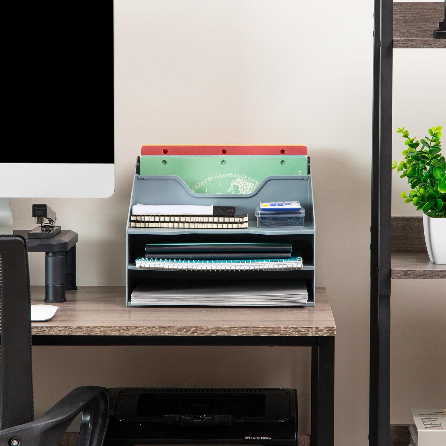 image:imageMind Reader Desktop Organizer Vertical File Holder Paper Trays Office Plastic BeigeGray