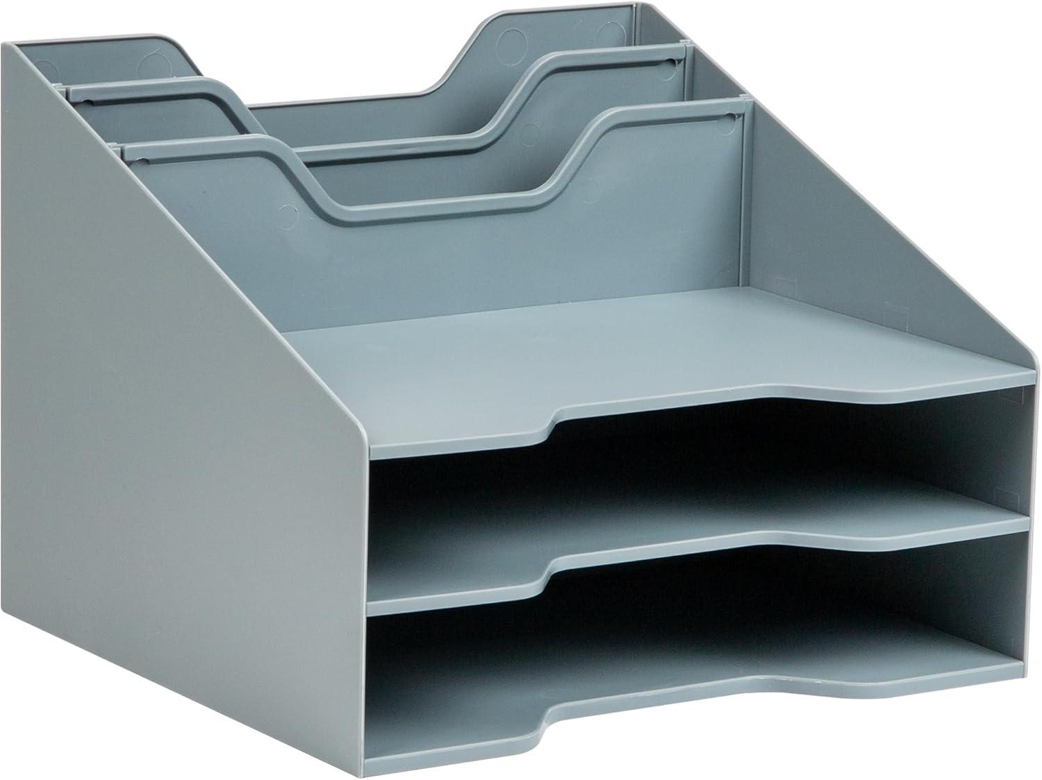 image:imageMind Reader Desktop Organizer Vertical File Holder Paper Trays Office Plastic BeigeGray