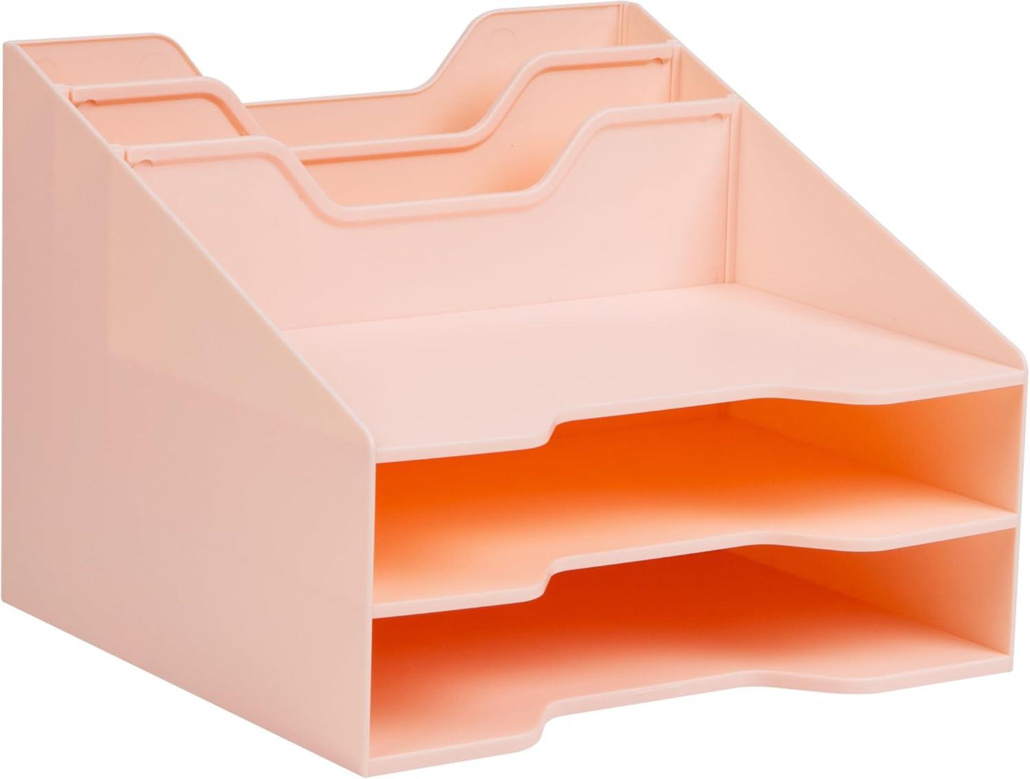 image:imageMind Reader Desktop Organizer Vertical File Holder Paper Trays Office Plastic BeigePink