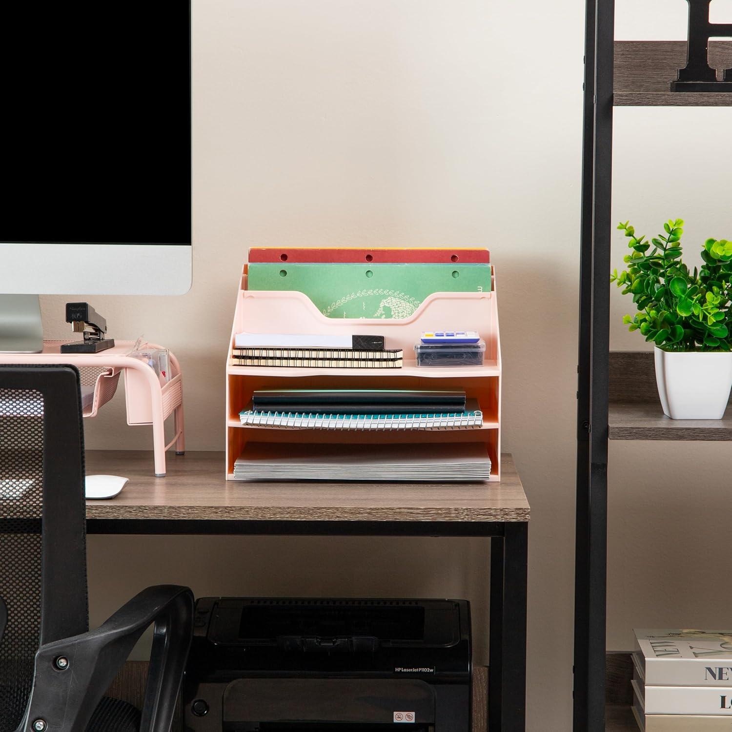 image:imageMind Reader Desktop Organizer Vertical File Holder Paper Trays Office Plastic BeigePink