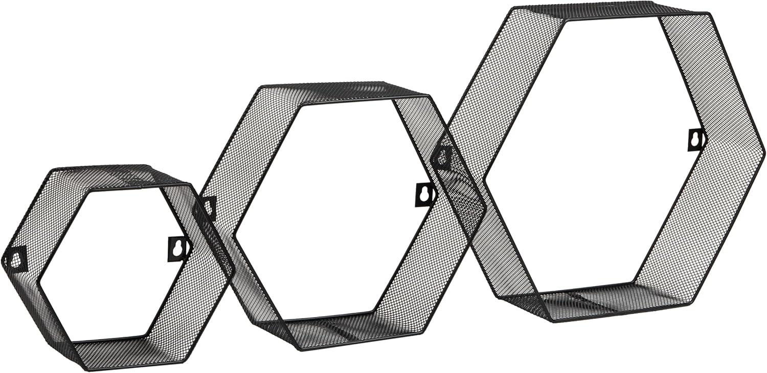 image:imageMind Reader Hexagon Floating Shelves Wall Decor Honeycomb Accent Shelf Office Metal Mesh 14 L x 4 W x 12 H Set of 3 BlackBlack