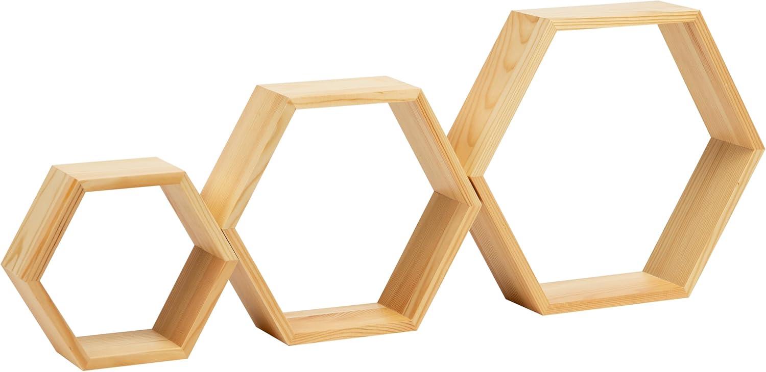 image:imageMind Reader Hexagon Floating Shelves Wall Decor Honeycomb Accent Shelf Office Metal Mesh 14 L x 4 W x 12 H Set of 3 BlackBrown