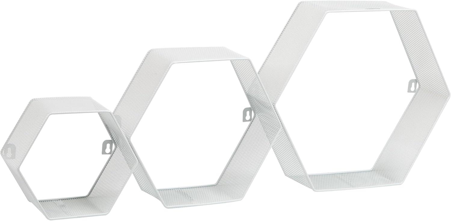 image:imageMind Reader Hexagon Floating Shelves Wall Decor Honeycomb Accent Shelf Office Metal Mesh 14 L x 4 W x 12 H Set of 3 BlackWhite