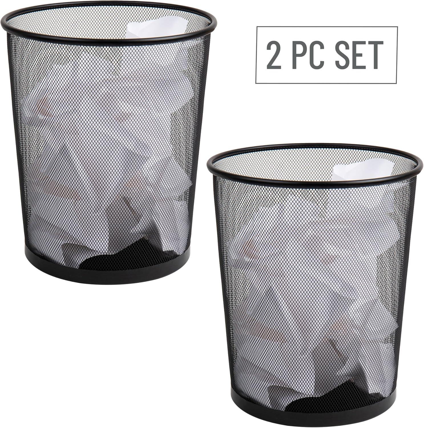 image:imageMind Reader Mesh Trash Can 1665L 44 gal Waste Paper Basket Round Office Metal Mesh Set of 2 SilverBlack