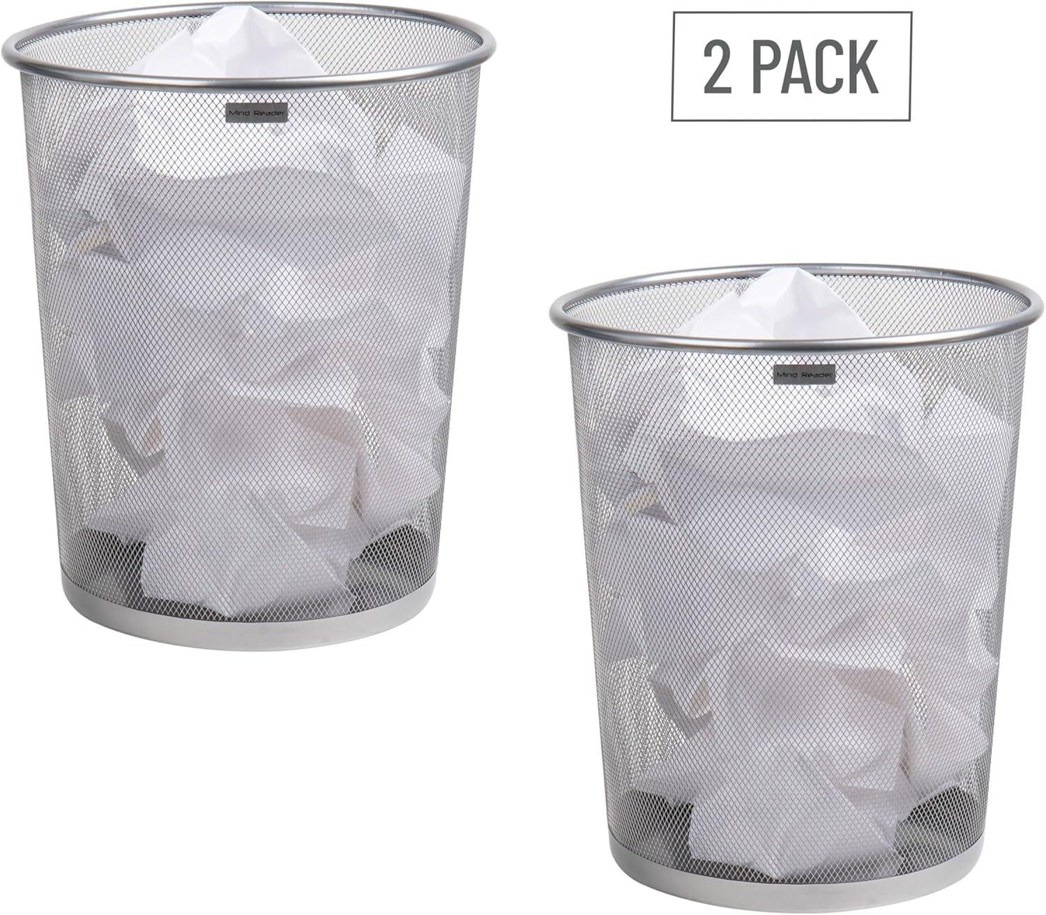 image:imageMind Reader Mesh Trash Can 1665L 44 gal Waste Paper Basket Round Office Metal Mesh Set of 2 SilverSilver