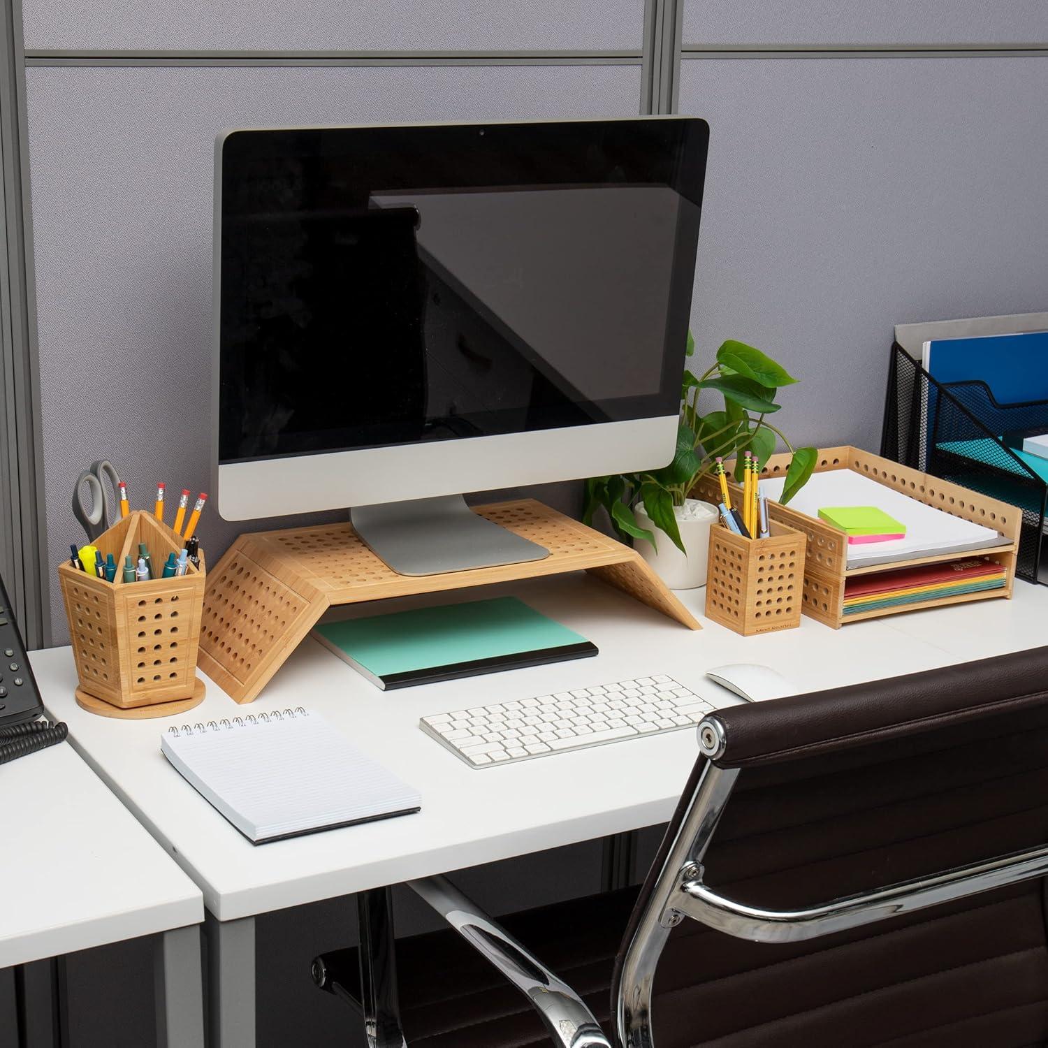 image:imageMind Reader Paper Tray and Pen Cup Set 2 Pcs Desktop Organizer Office Rayon from Bamboo 10 L x 125 W x 225 H Brown