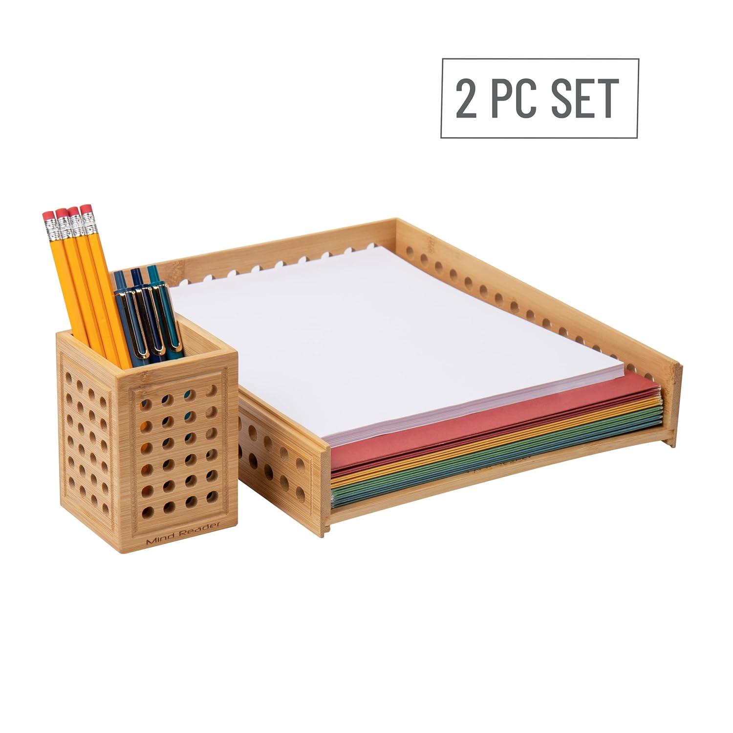 image:imageMind Reader Paper Tray and Pen Cup Set 2 Pcs Desktop Organizer Office Rayon from Bamboo 10 L x 125 W x 225 H Brown