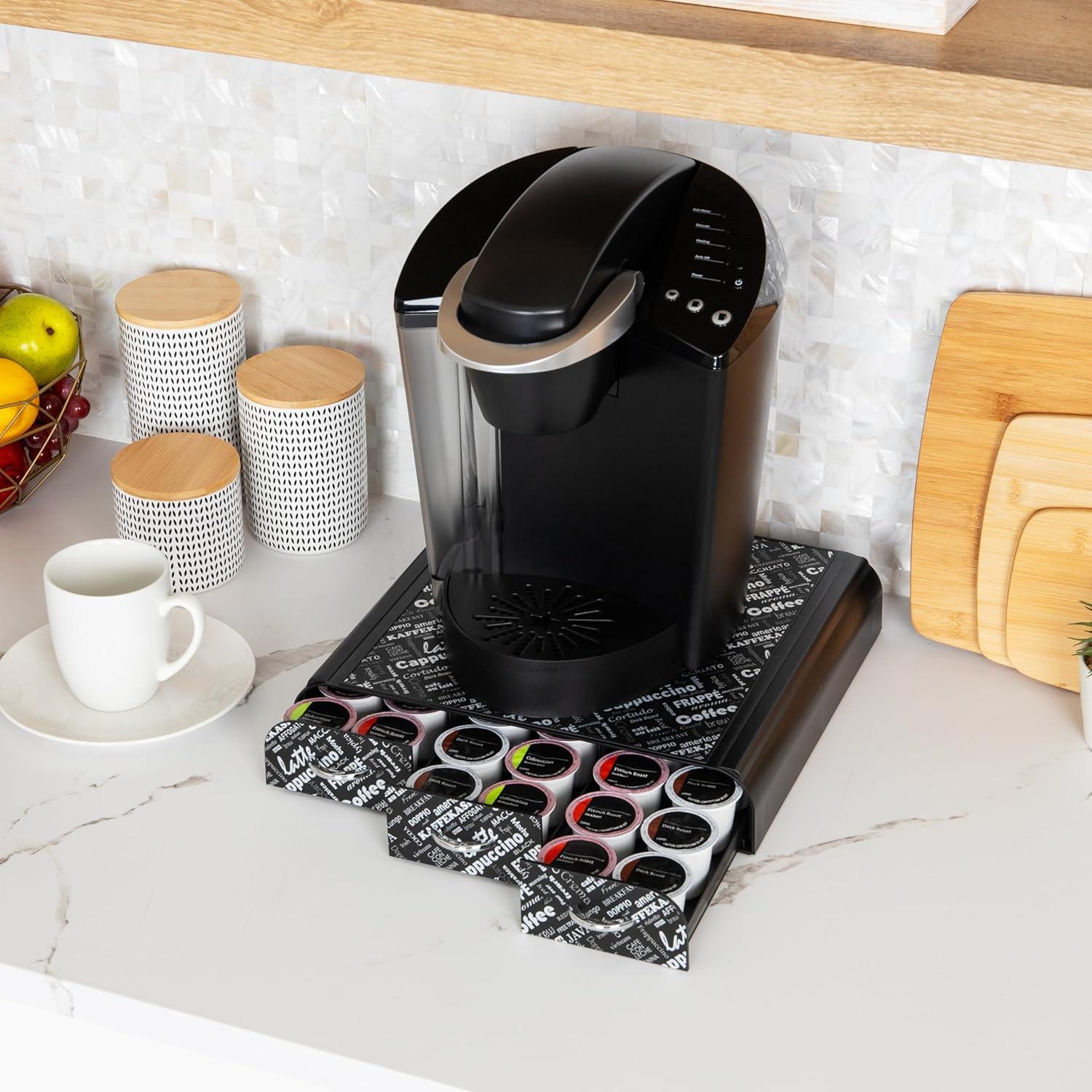 image:imageMind Reader Single Serve Coffee Pod Organizer with 3 Drawers 36 Pod Capacity Countertop 135L x 1225W x 25H SilverBlack Print