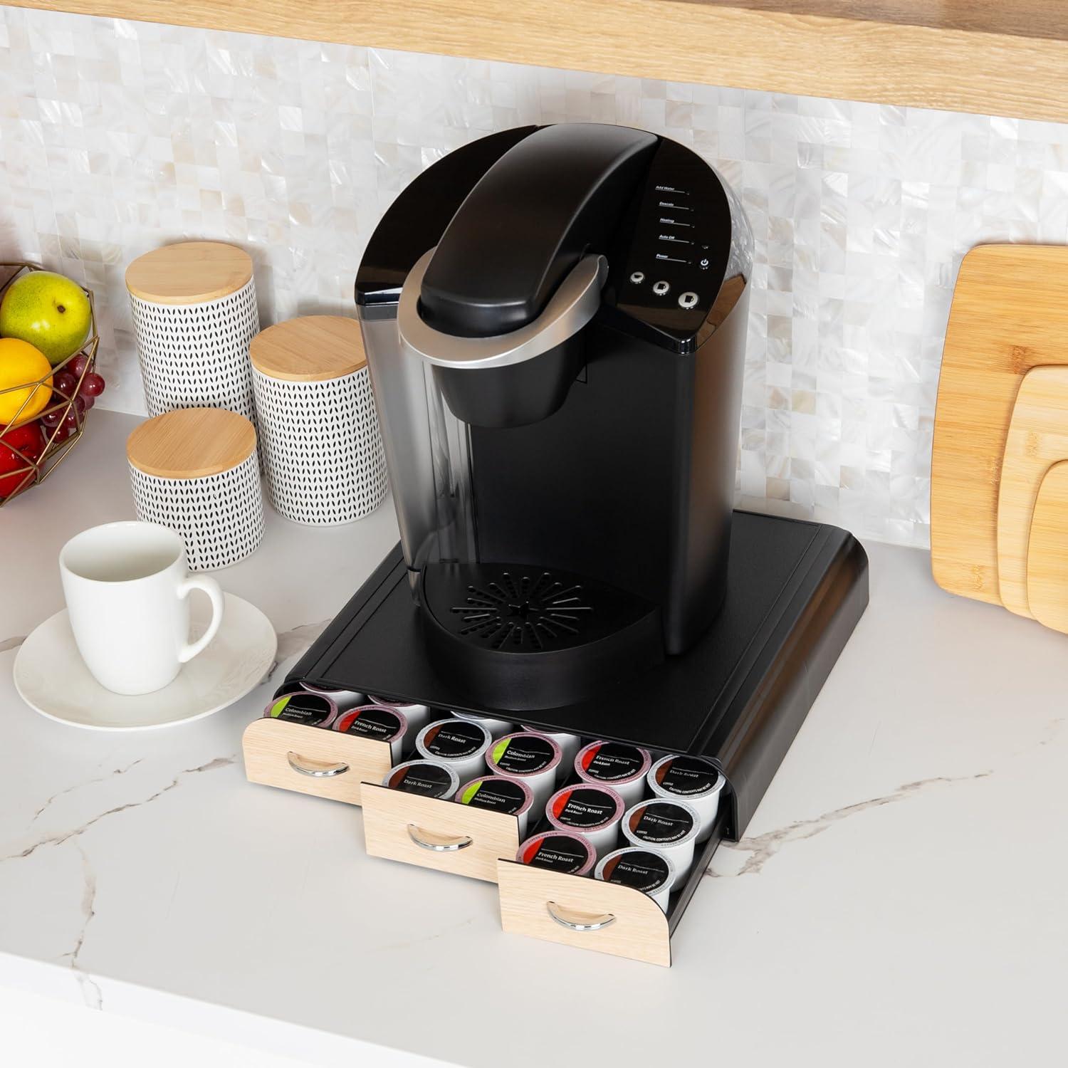 image:imageMind Reader Single Serve Coffee Pod Organizer with 3 Drawers 36 Pod Capacity Countertop 135L x 1225W x 25H SilverBrown