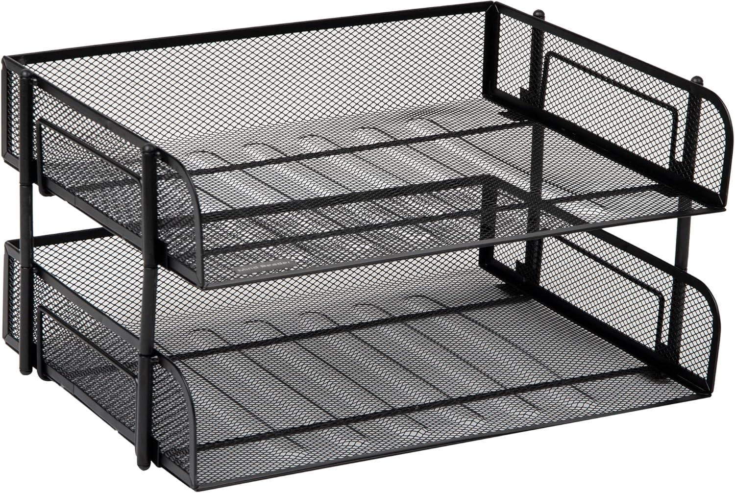 image:imageMind Reader Stackable Paper Tray Desktop Organizer File Storage Office Metal Mesh 135 L x 10 W x 725 H 2 Pcs WhiteBlack