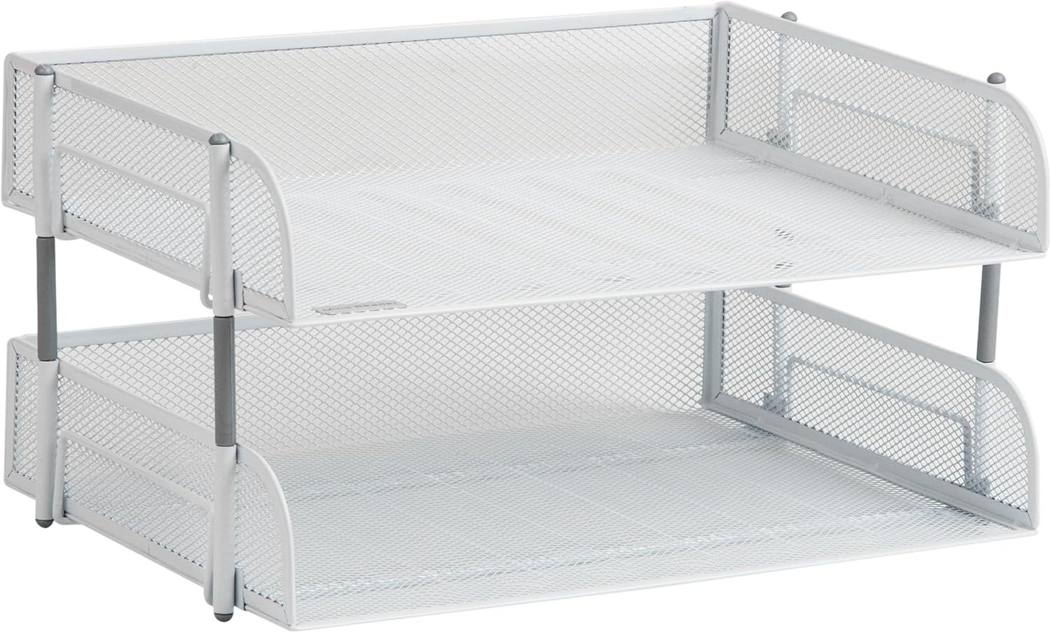 image:imageMind Reader Stackable Paper Tray Desktop Organizer File Storage Office Metal Mesh 135 L x 10 W x 725 H 2 Pcs WhiteWhite