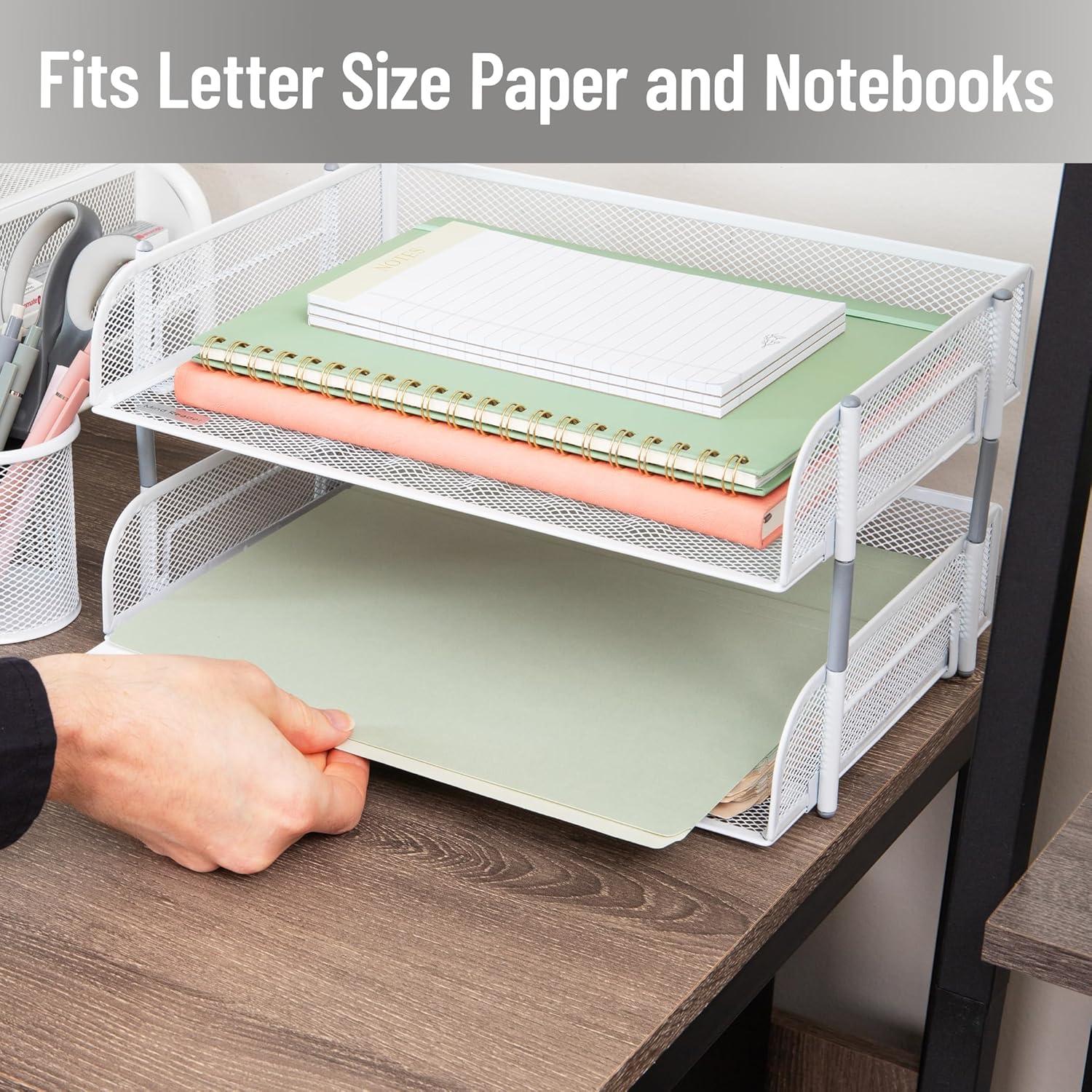 image:imageMind Reader Stackable Paper Tray Desktop Organizer File Storage Office Metal Mesh 135 L x 10 W x 725 H 2 Pcs WhiteWhite