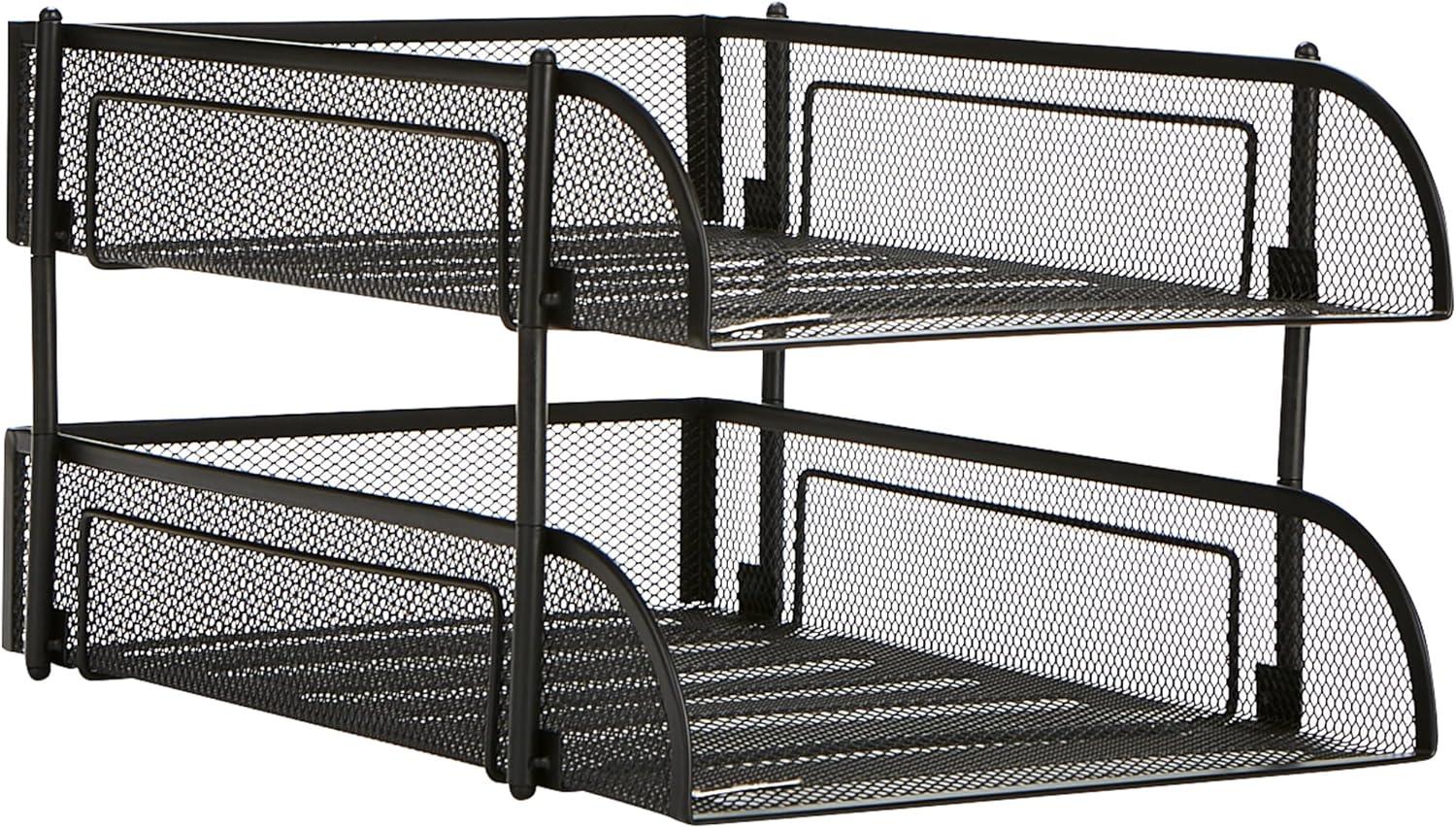image:imageMind Reader Stackable Paper Tray Desktop Organizer File Storage Office Metal Mesh 2 Pcs PinkBlack