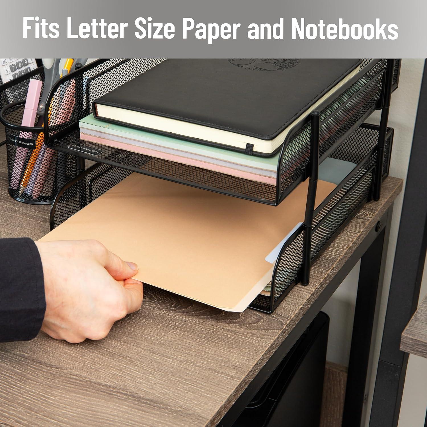 image:imageMind Reader Stackable Paper Tray Desktop Organizer File Storage Office Metal Mesh 2 Pcs PinkBlack