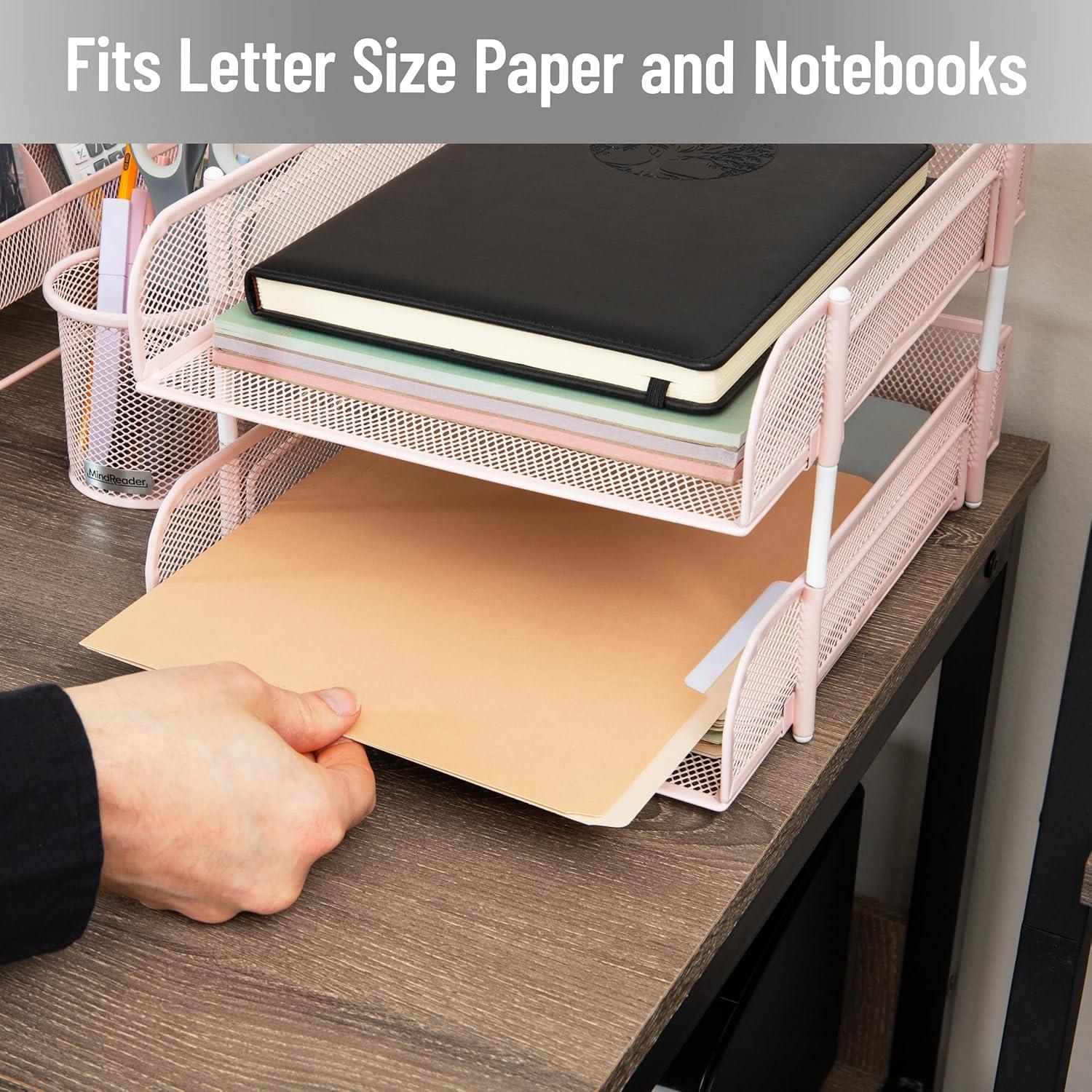 image:imageMind Reader Stackable Paper Tray Desktop Organizer File Storage Office Metal Mesh 2 Pcs PinkPink