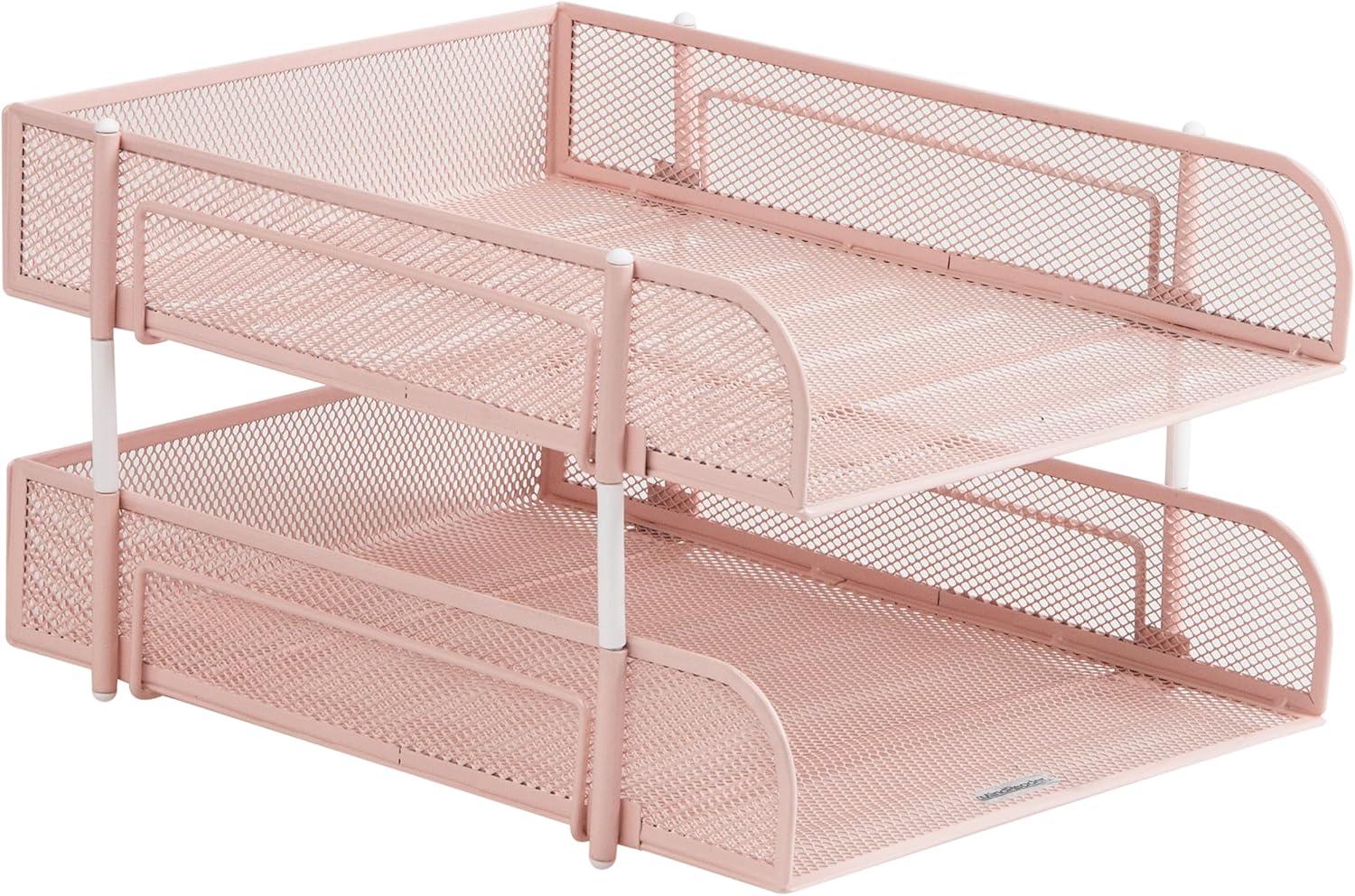 image:imageMind Reader Stackable Paper Tray Desktop Organizer File Storage Office Metal Mesh 2 Pcs PinkPink